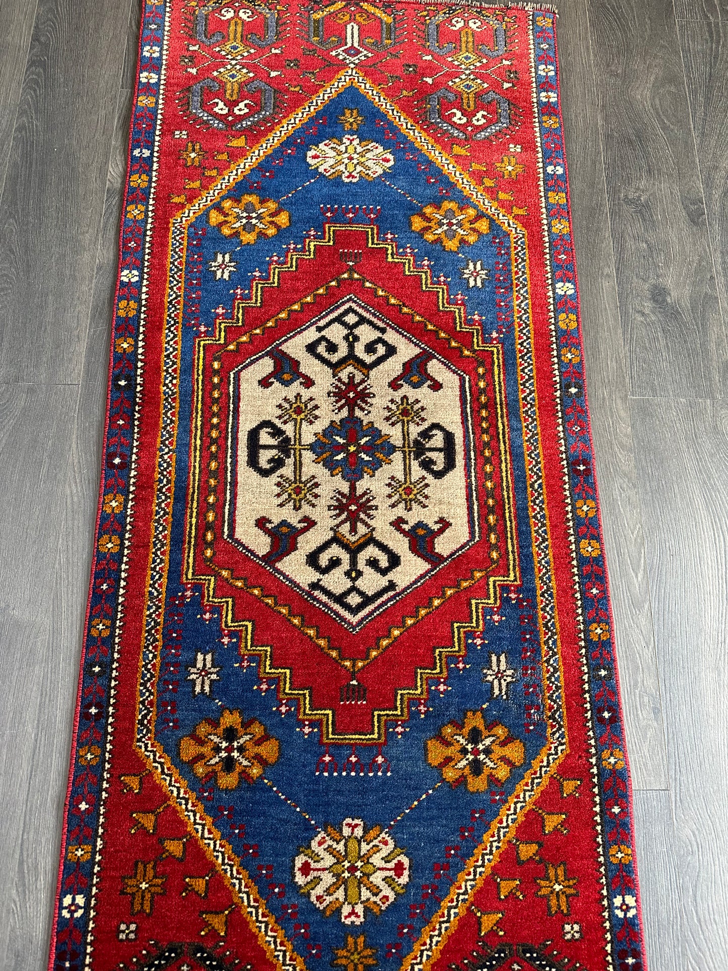 2.2x5.5 Vintage Red Turkish Oushak Wool Rug