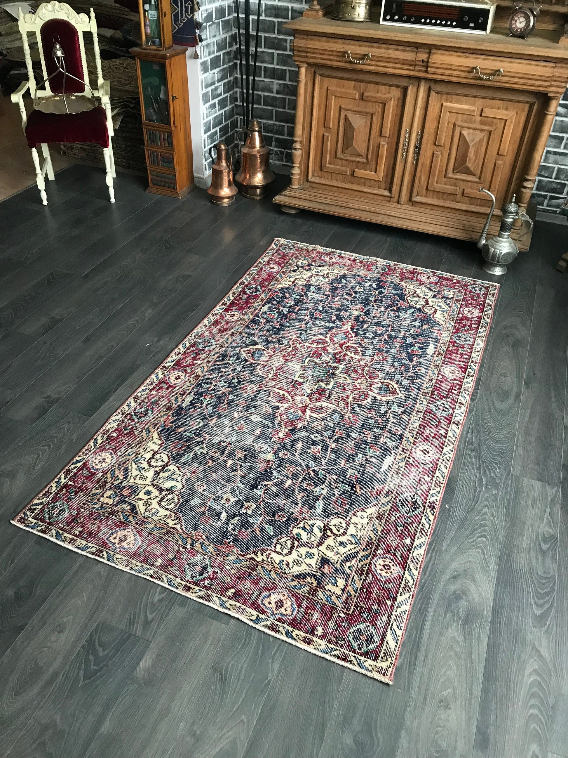 4x7 Vintage Turkish Wool Cotton Rug - Heritage and Rugs