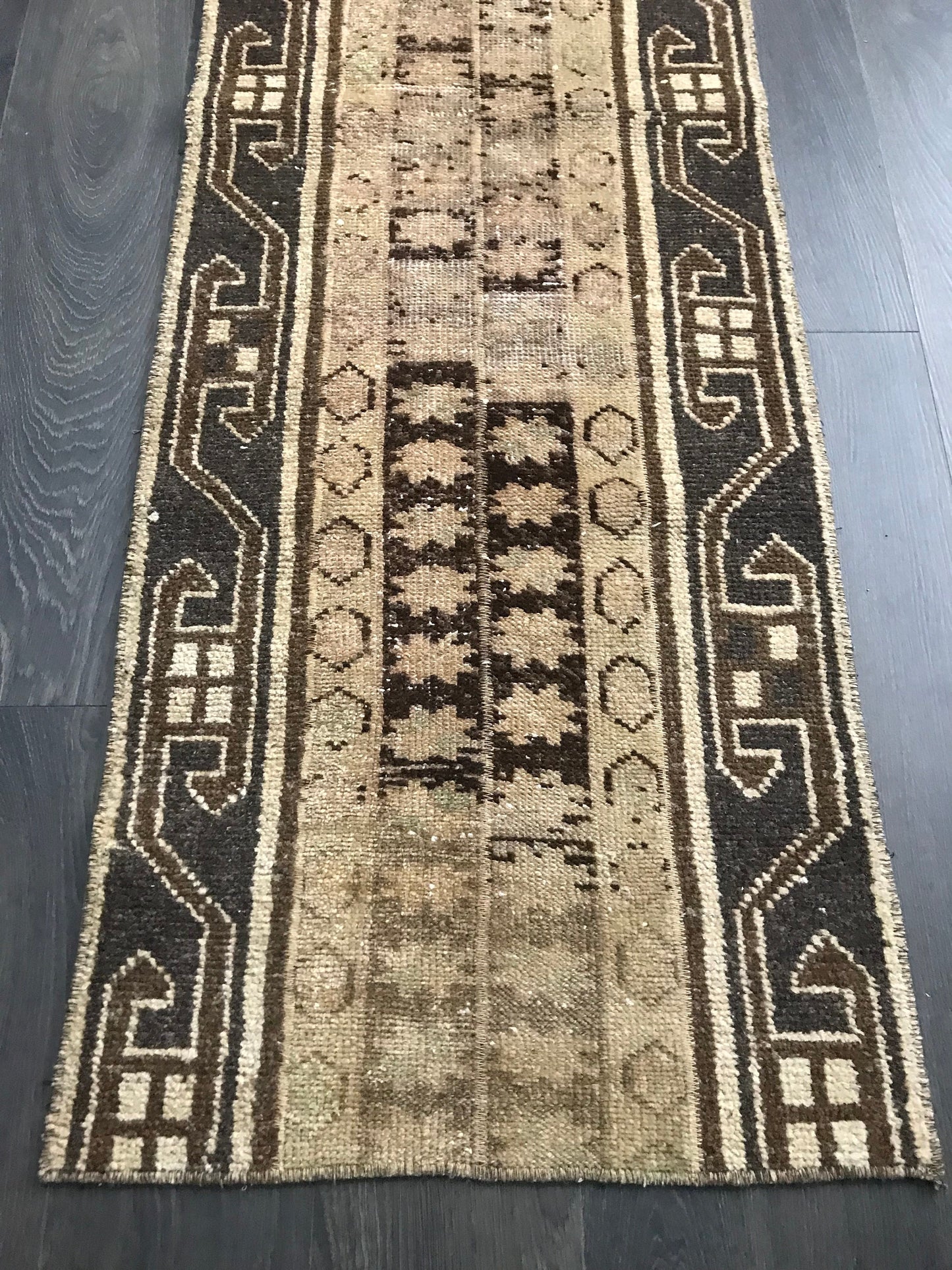 2x11 Runner Vintage Brown Turkish Oushak Wool Rug 3