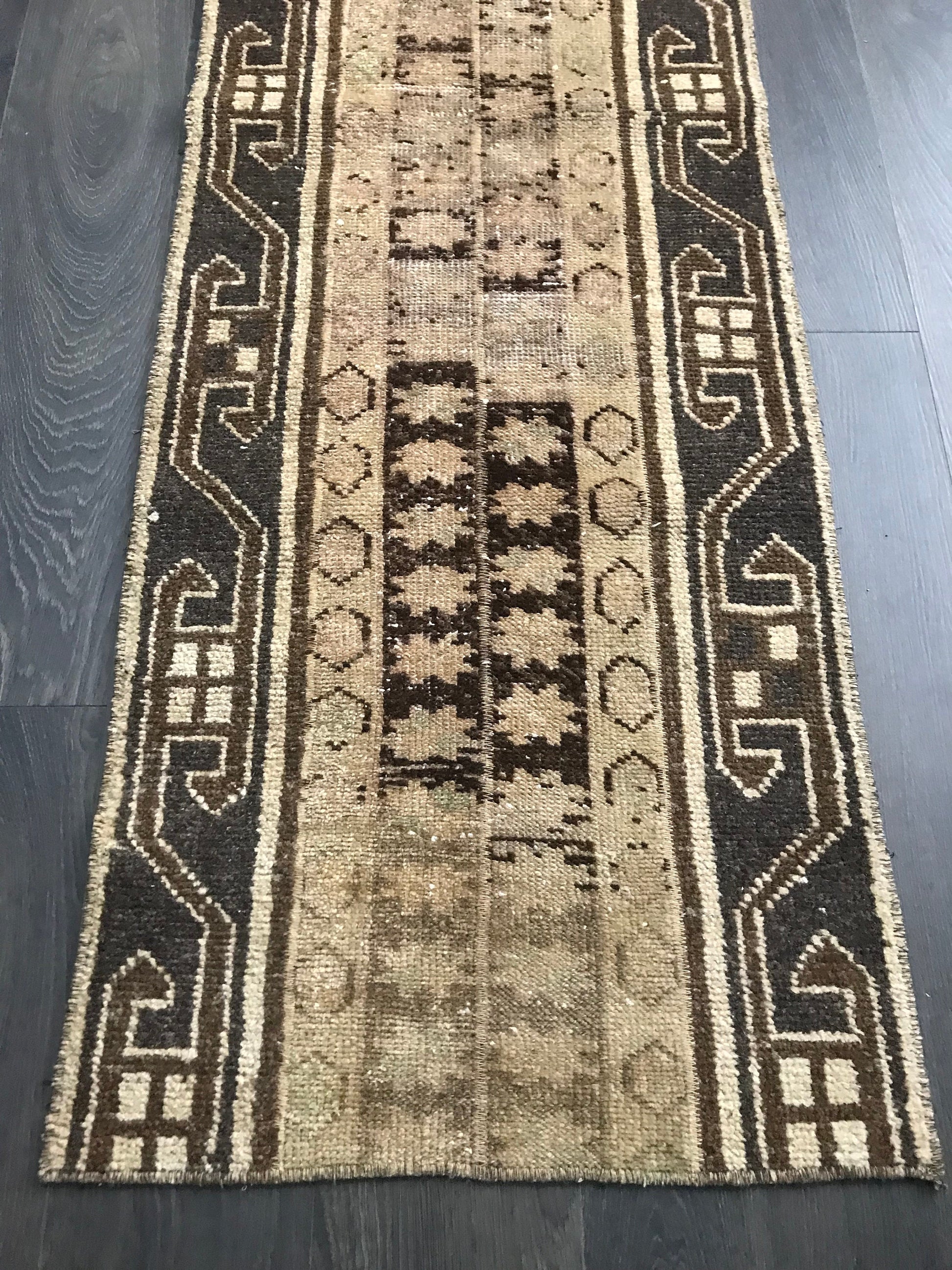 2x11 Runner Vintage Brown Turkish Oushak Wool Rug 3