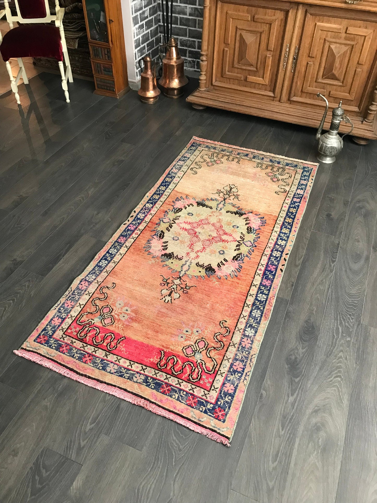 3x6.2 Medium Vintage Pink Turkish Oushak Wool Rug - Heritage and Rugs