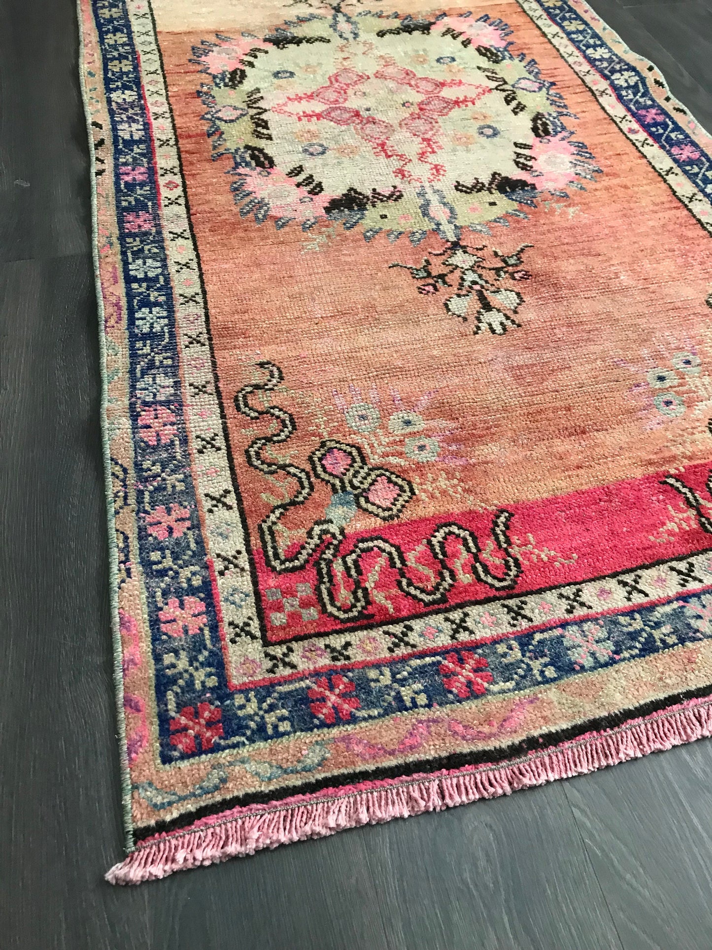 3x6.2 Medium Vintage Pink Turkish Oushak Wool Rug - Heritage and Rugs