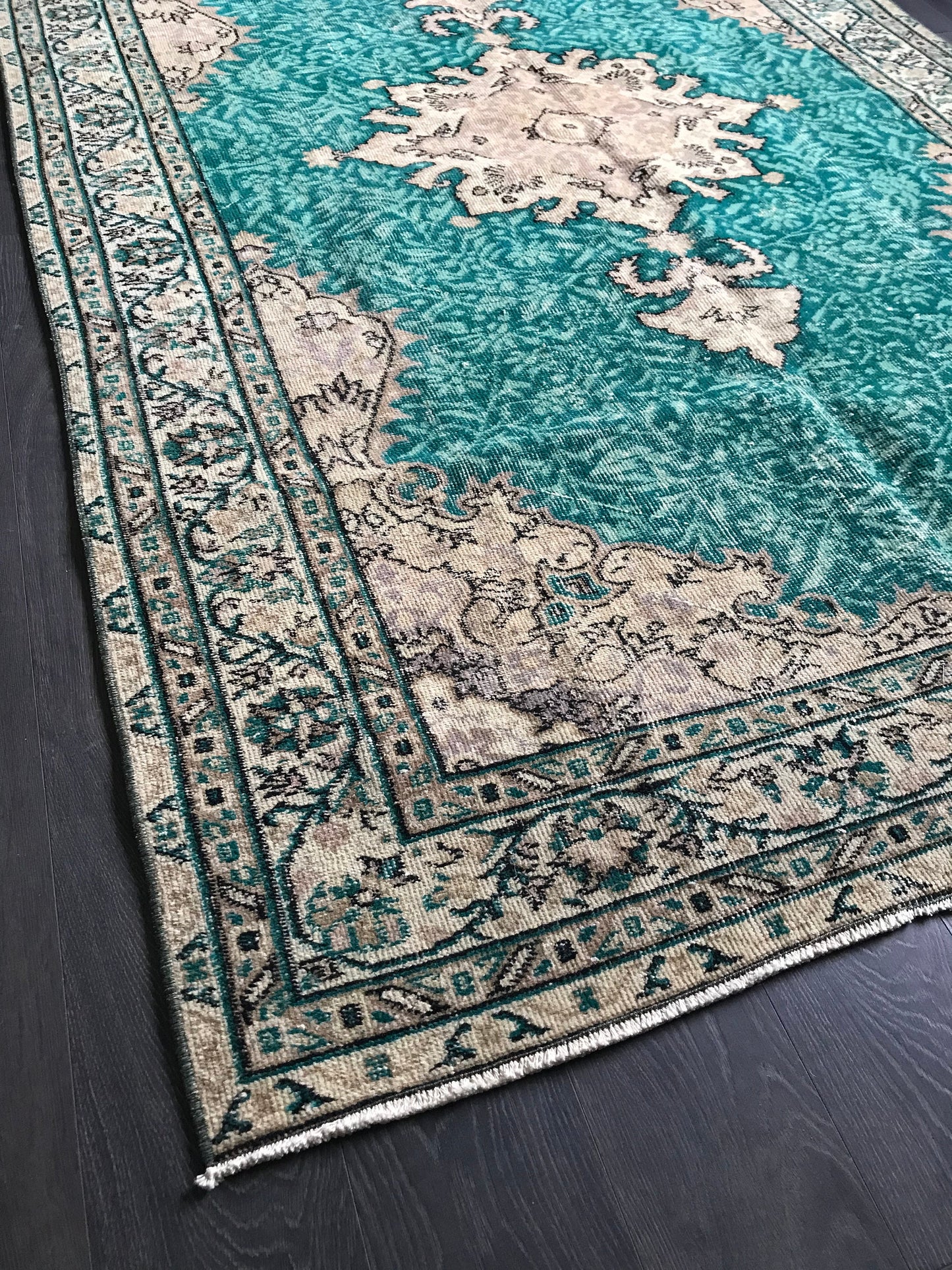 Large Vintage Rug , Green Area Rug ,Green Anatolian Rug , Handmade Turkish Rug , Livingroom Rug , Oriental Rug , 5.3x8.4 , Natural Rug - Heritage and Rugs