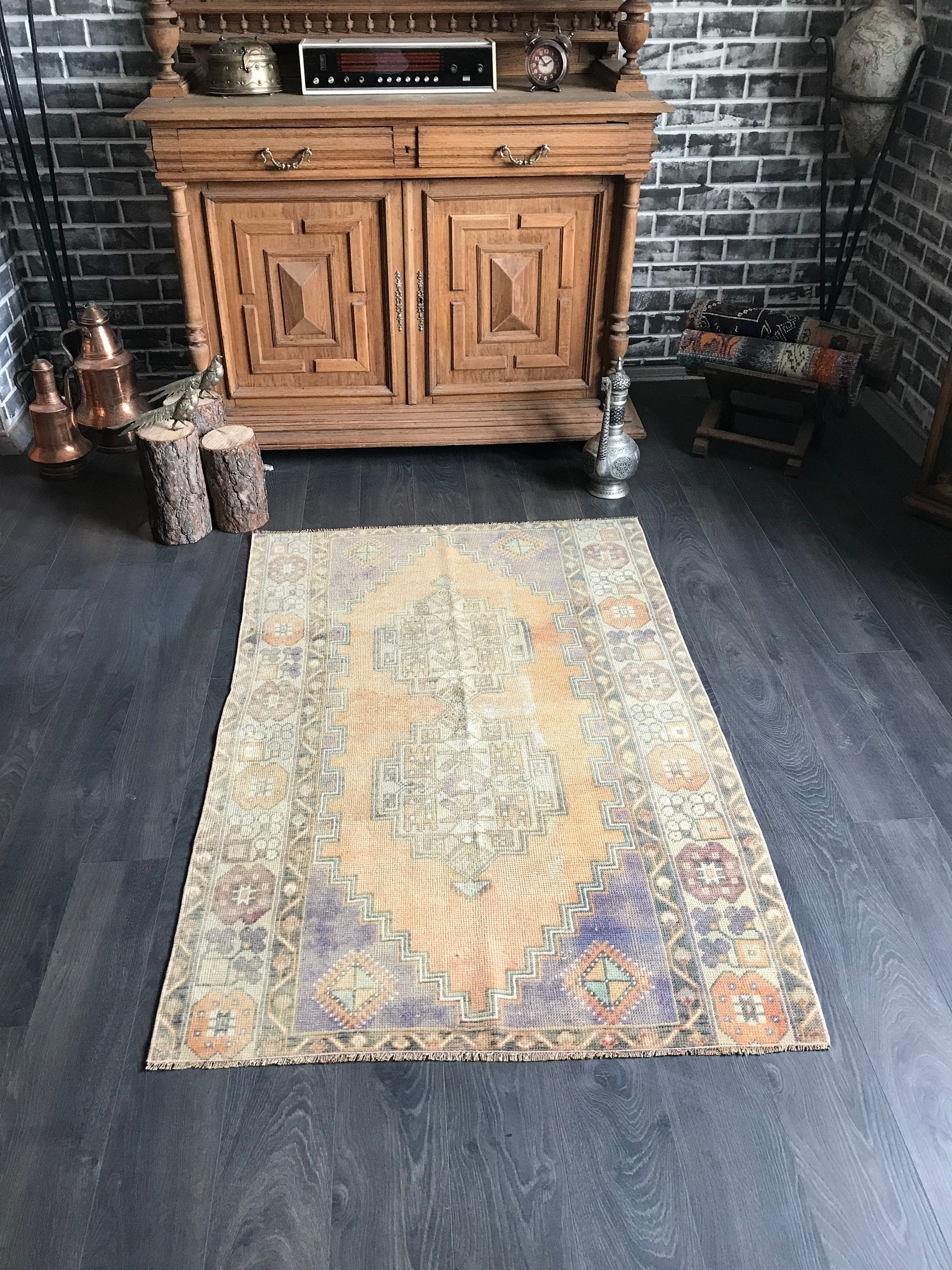 Medium Vintage Orange Turkish Oushak Rug - Heritage and Rugs