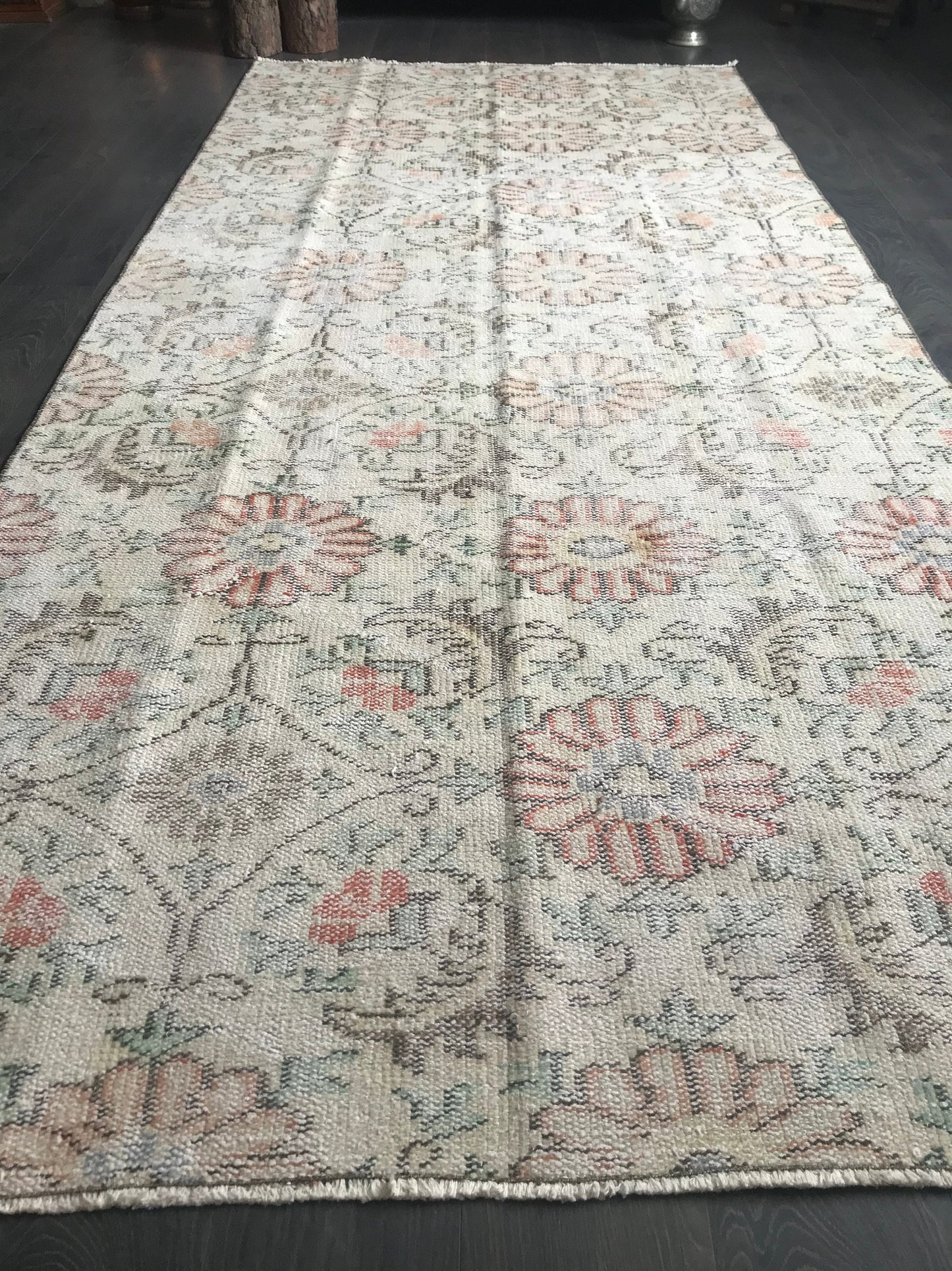 Soft Runner Rug , Handmade Turkish Rug , Neutral Oushak Rug , Faded Runner Rug , Vintage Runner Rug , 4x9 Rug , Large Entry Rug , - Heritage and Rugs