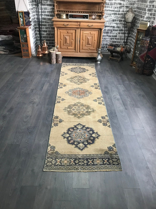 Soft Brown Runner Rug , Anatolian Rug , Oriental Runner Rug , Vintage Turkish Rug , Handmade Oushak Rug , 3x11 Rug , Large Kitchen Rug - Heritage and Rugs