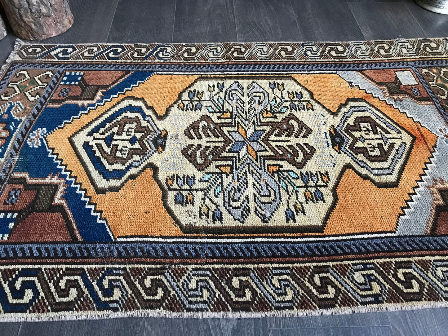 Wool Small Rug , Oriental Small Rug , Vintage Oushak Rug , Anatolian Design Door mat , Antique Bathroom Rug , 2x4 Rug , Small Entry Rug - Heritage and Rugs