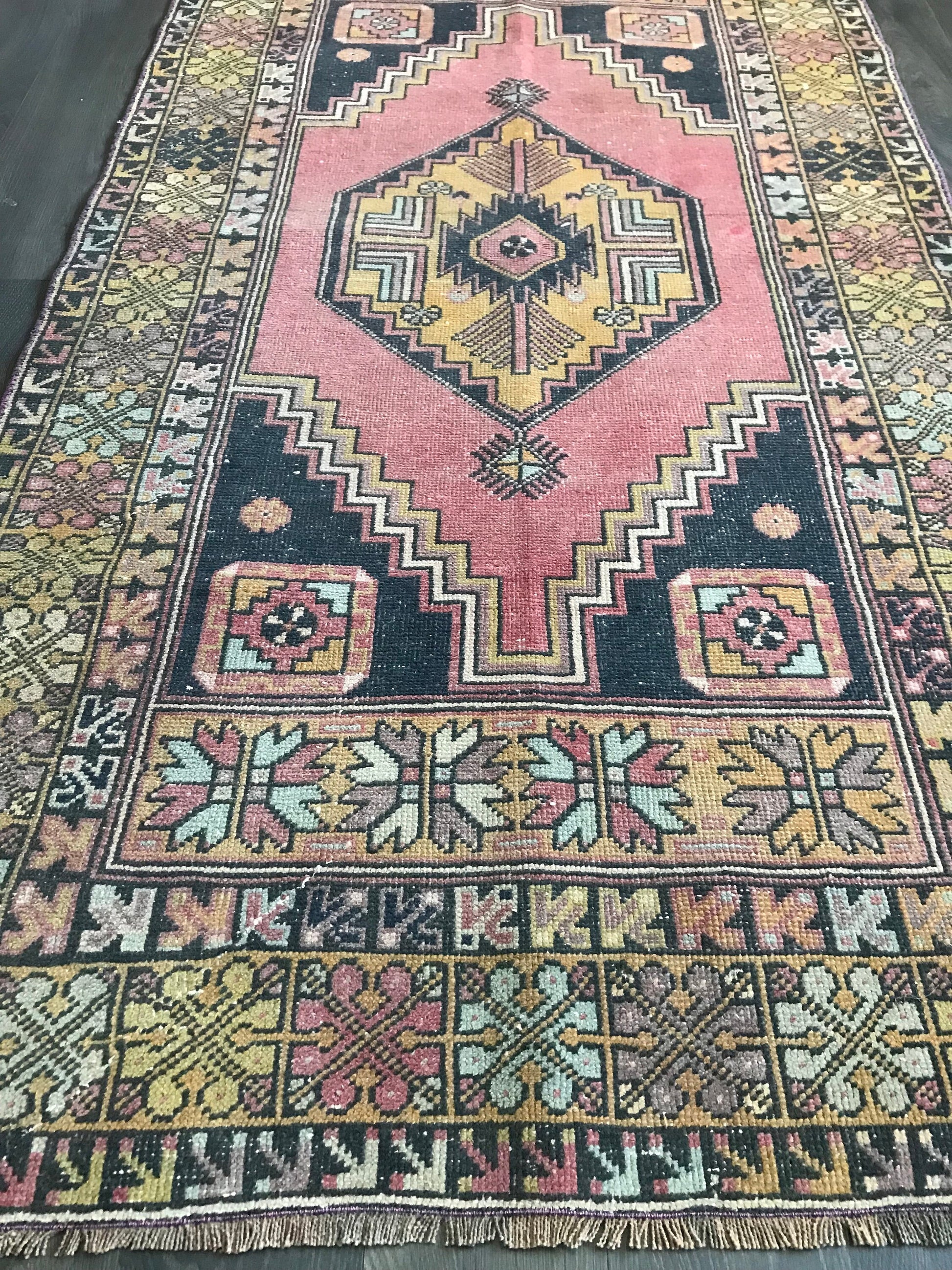 Pink Turkish Rug , Handmade Area Rug , Wool Cotton Rug , Anatolian Rug , Antique Oushak Rug , 4x7 Rug , Natural Vintage Rug , Oriental Rug - Heritage and Rugs