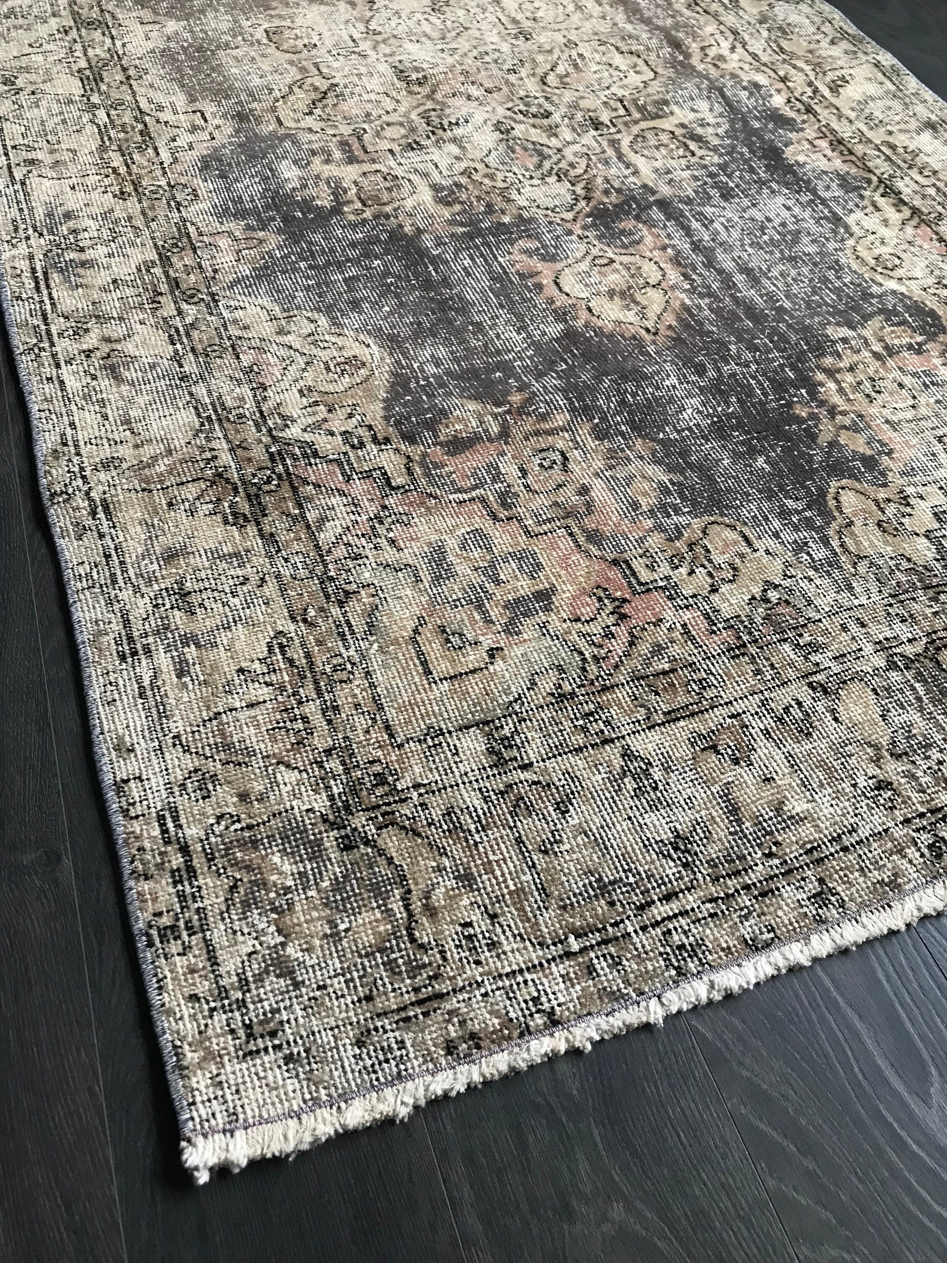 3.7x6.9 Vintage Beige Turkish Oushak Rug - Heritage and Rugs