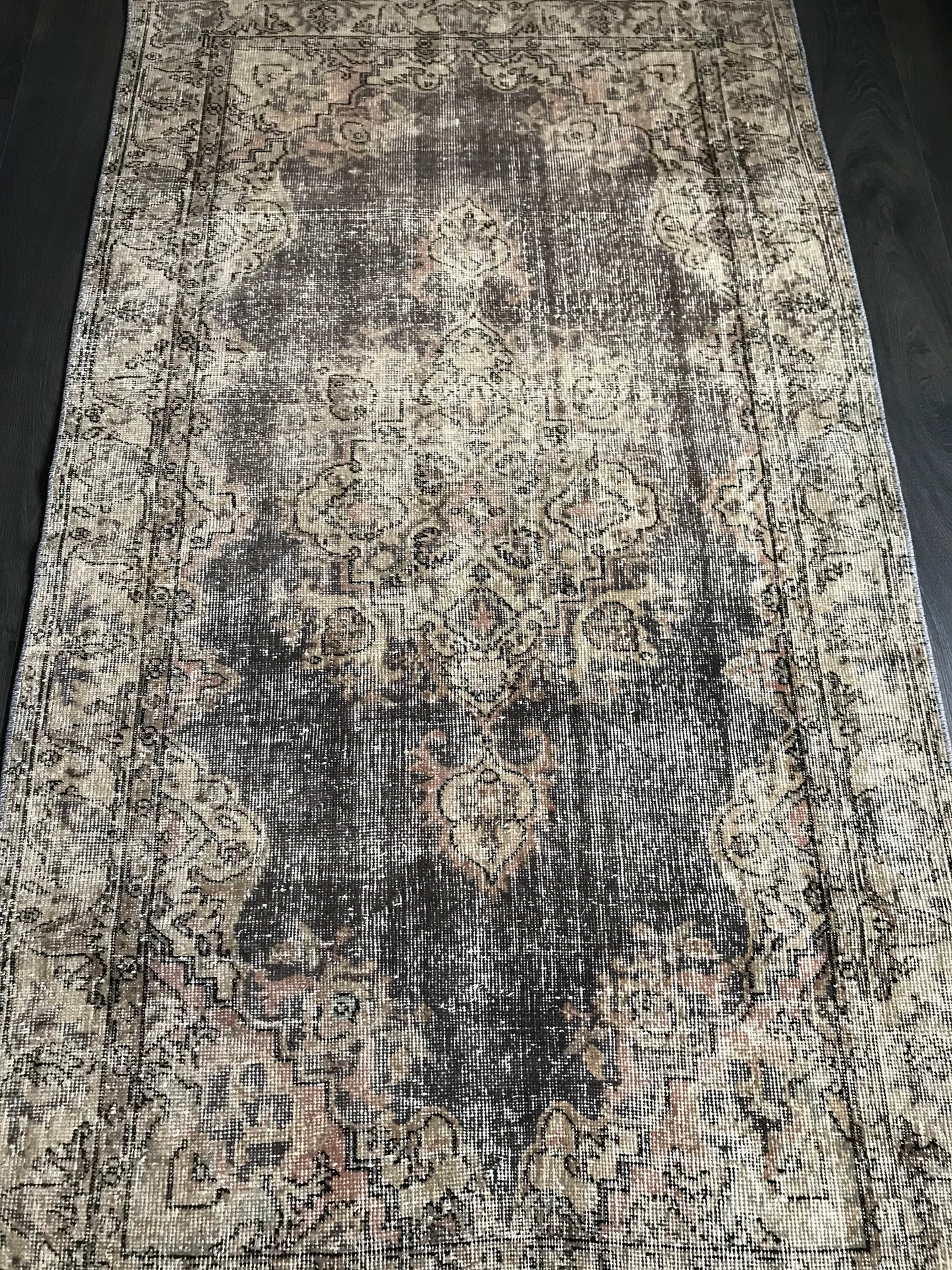 3.7x6.9 Vintage Beige Turkish Oushak Rug - Heritage and Rugs