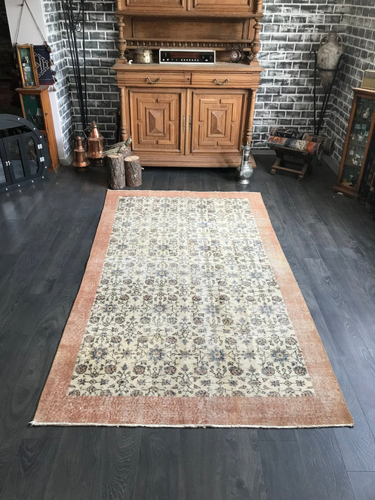 4.5x8.0 Large Vintage Orange Turkish Oushak Rug - Heritage and Rugs