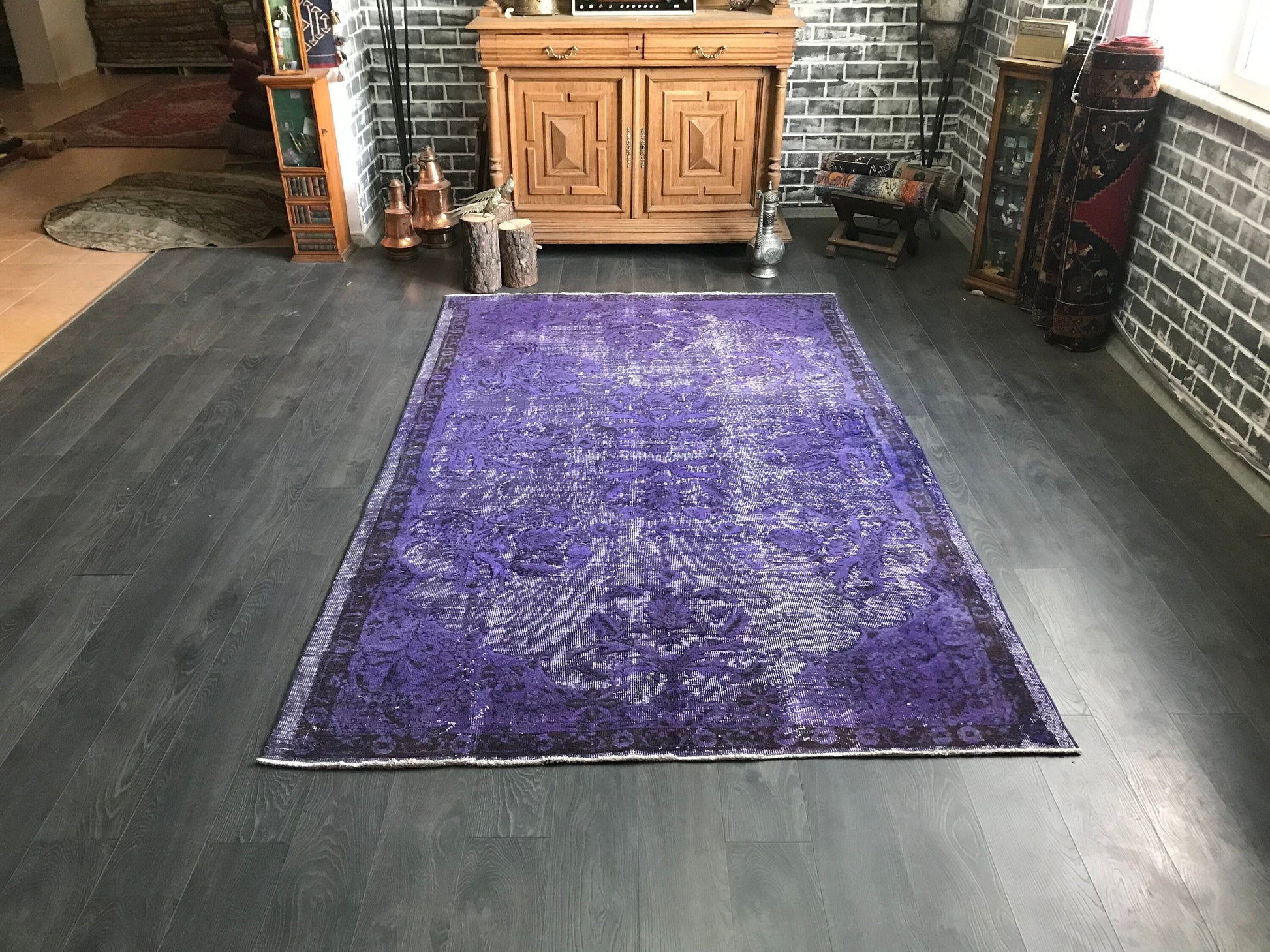 5.3x8.7 Large Vintage Purple Turkish Oushak Wool Rug - Heritage and Rugs