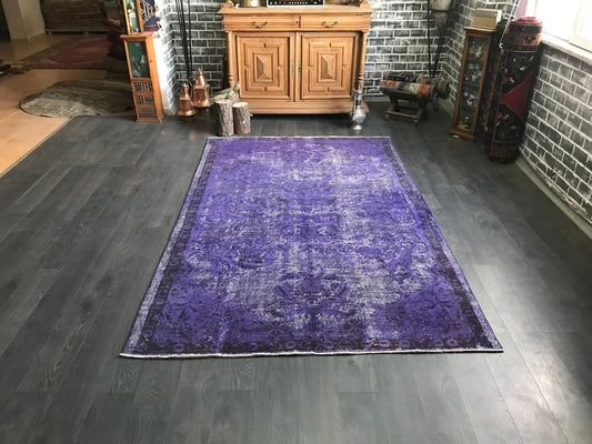 5.3x8.7 Large Vintage Purple Turkish Oushak Wool Rug - Heritage and Rugs