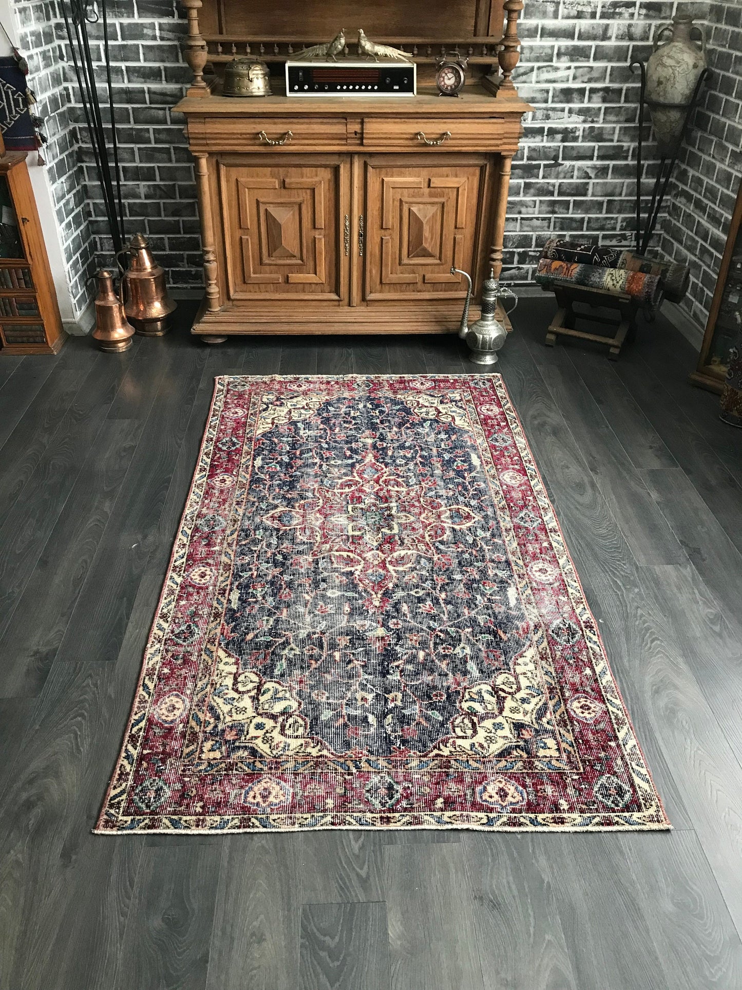 4x7 Vintage Turkish Wool Cotton Rug - Heritage and Rugs