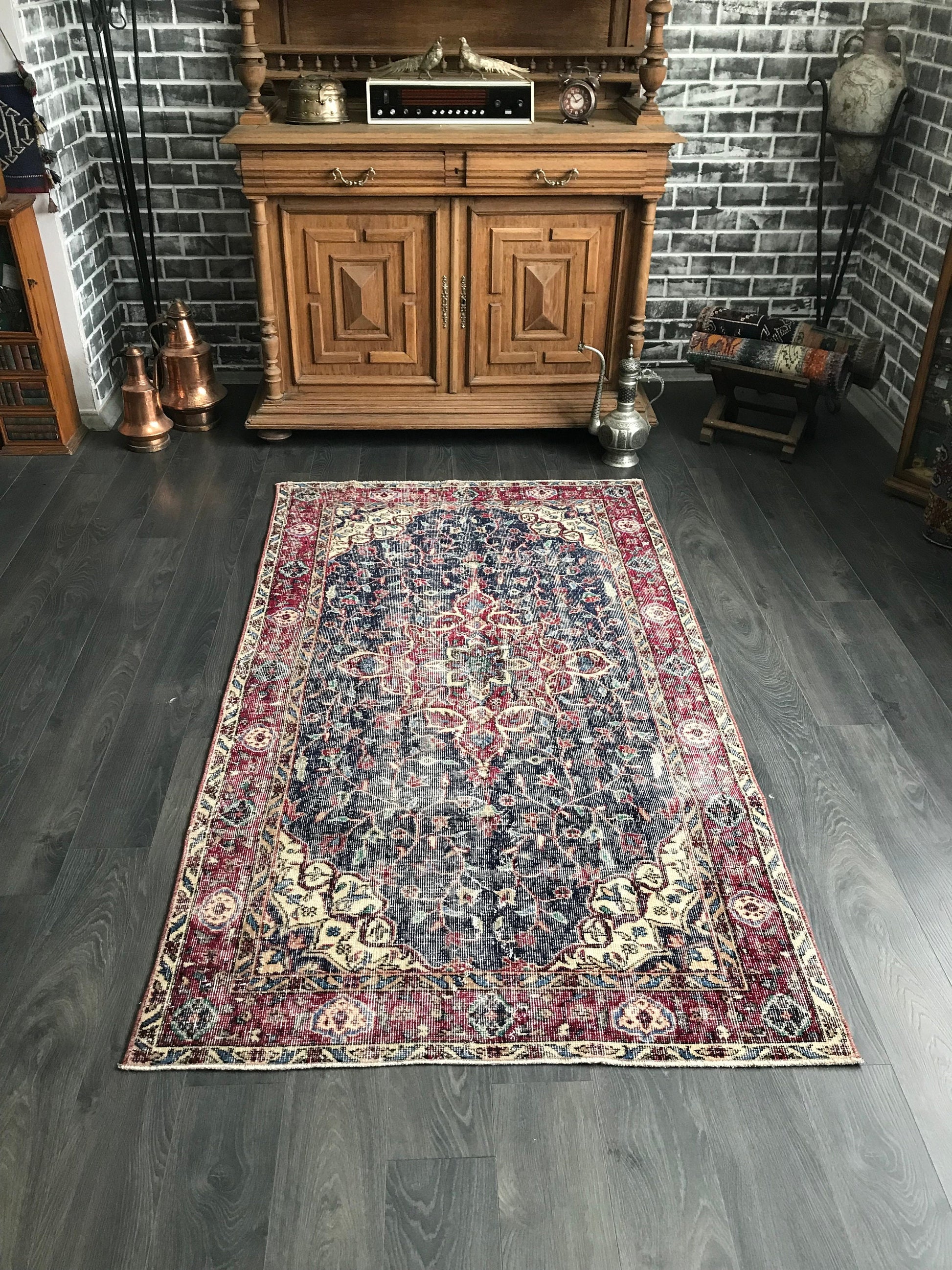 4x7 Vintage Turkish Wool Cotton Rug - Heritage and Rugs