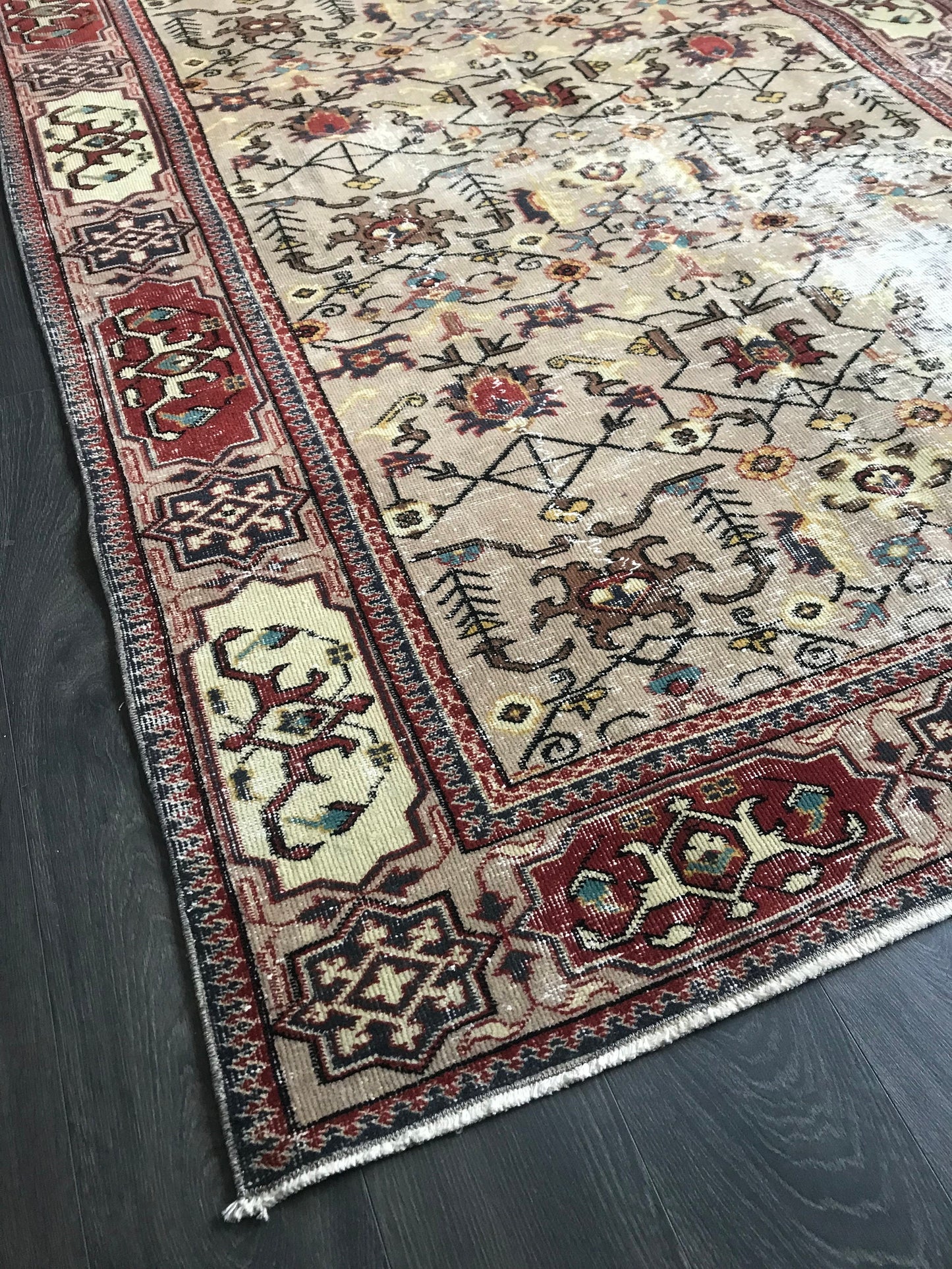 Vintage Turkish Rug , Beige Antique Rug, Turkey Floor Rug , Handmade Area Rug, Oriental Livingroom Rug, Large Oushak Rug, 4.7x7.9 Ft - Heritage and Rugs