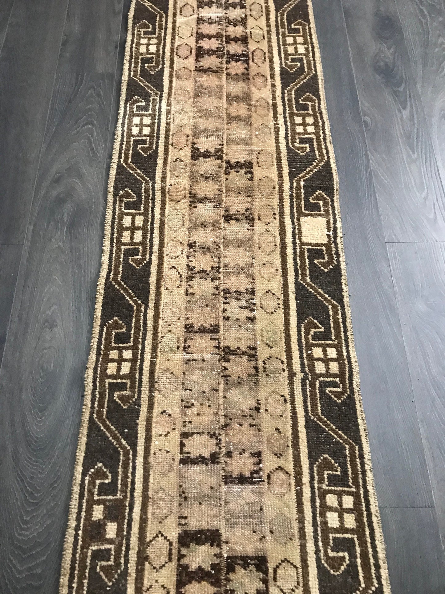 2x11 Runner Vintage Brown Turkish Oushak Wool Rug 4