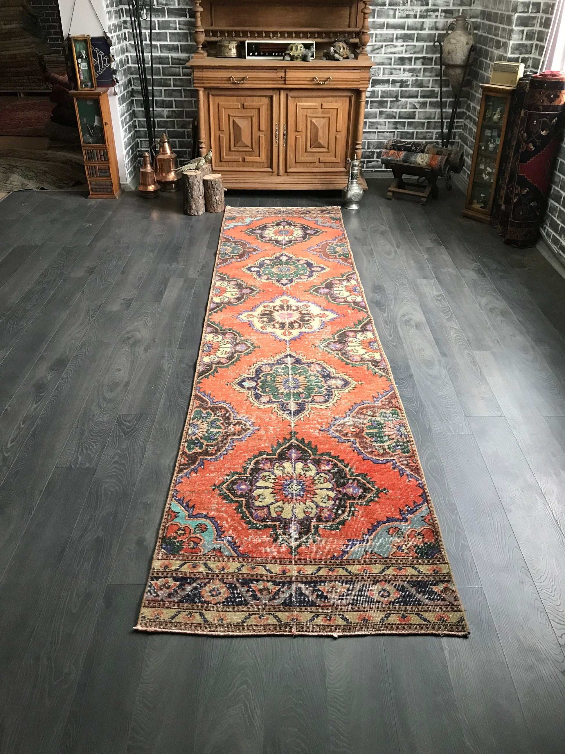 3x12 Vintage Orange Runner Rug - Heritage and Rugs