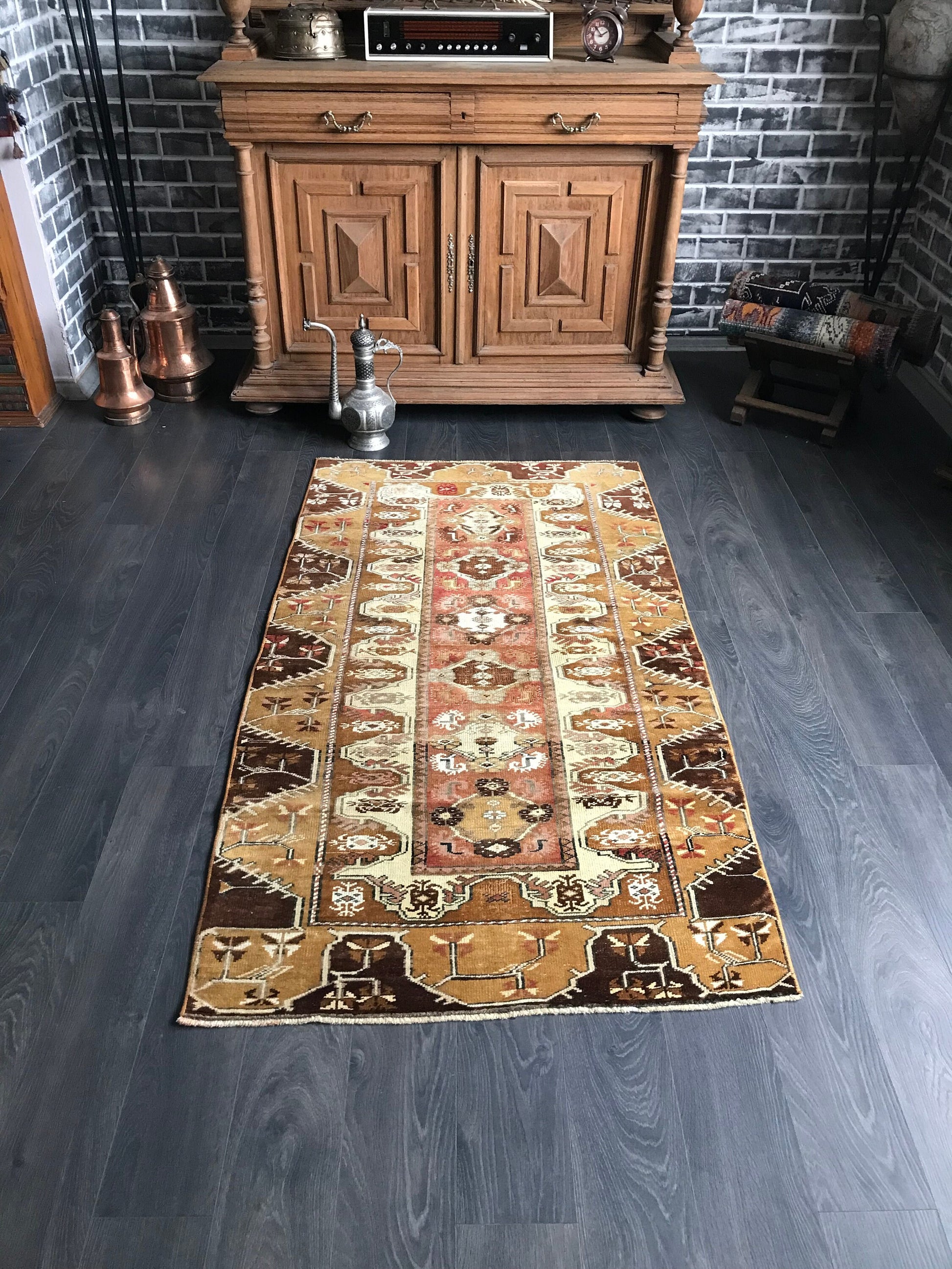 3.3x6 Medium Vintage Brown Turkish Oushak Wool Rug - Heritage and Rugs