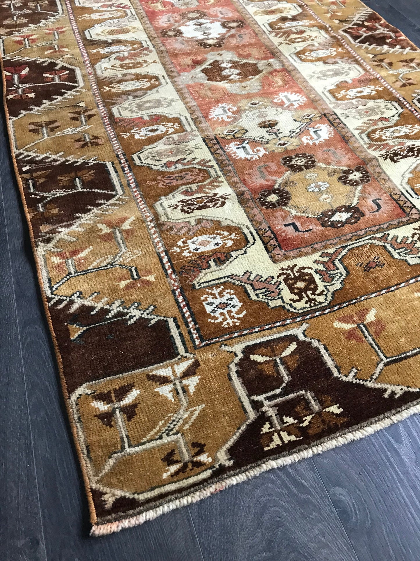 3.3x6 Medium Vintage Brown Turkish Oushak Wool Rug - Heritage and Rugs