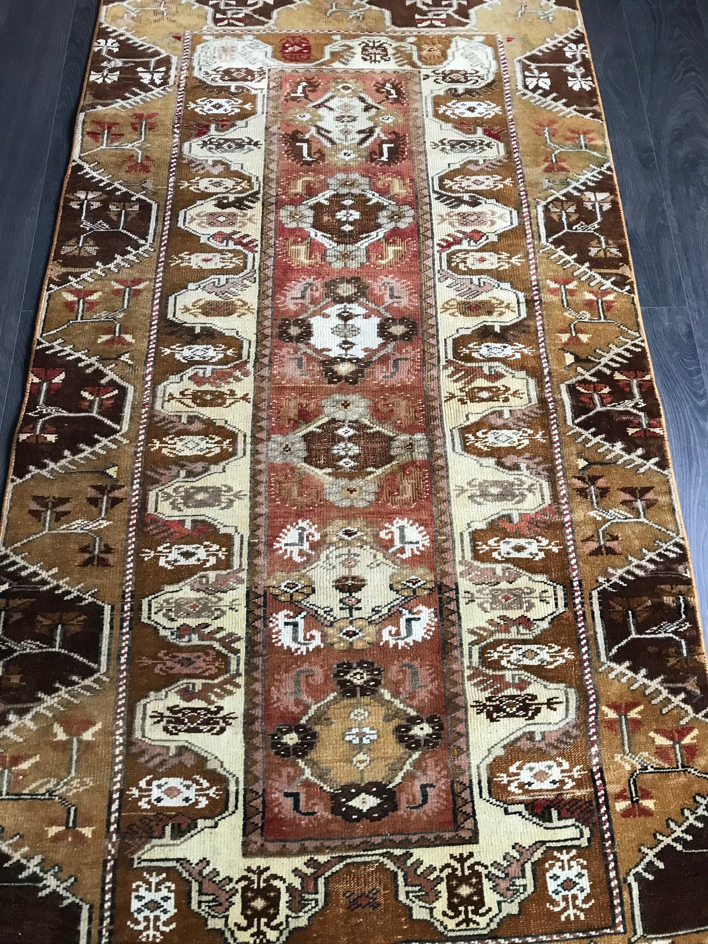 3.3x6 Medium Vintage Brown Turkish Oushak Wool Rug - Heritage and Rugs