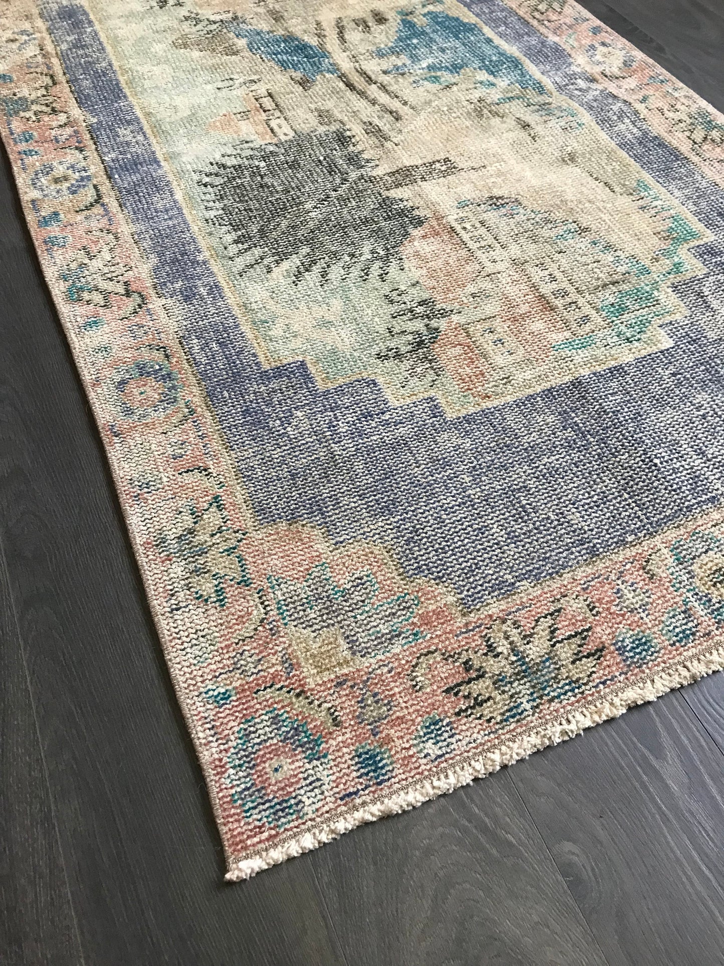 3.1x5.5 Medium Vintage Blue Turkish Oushak Rug- Heritage and Rugs