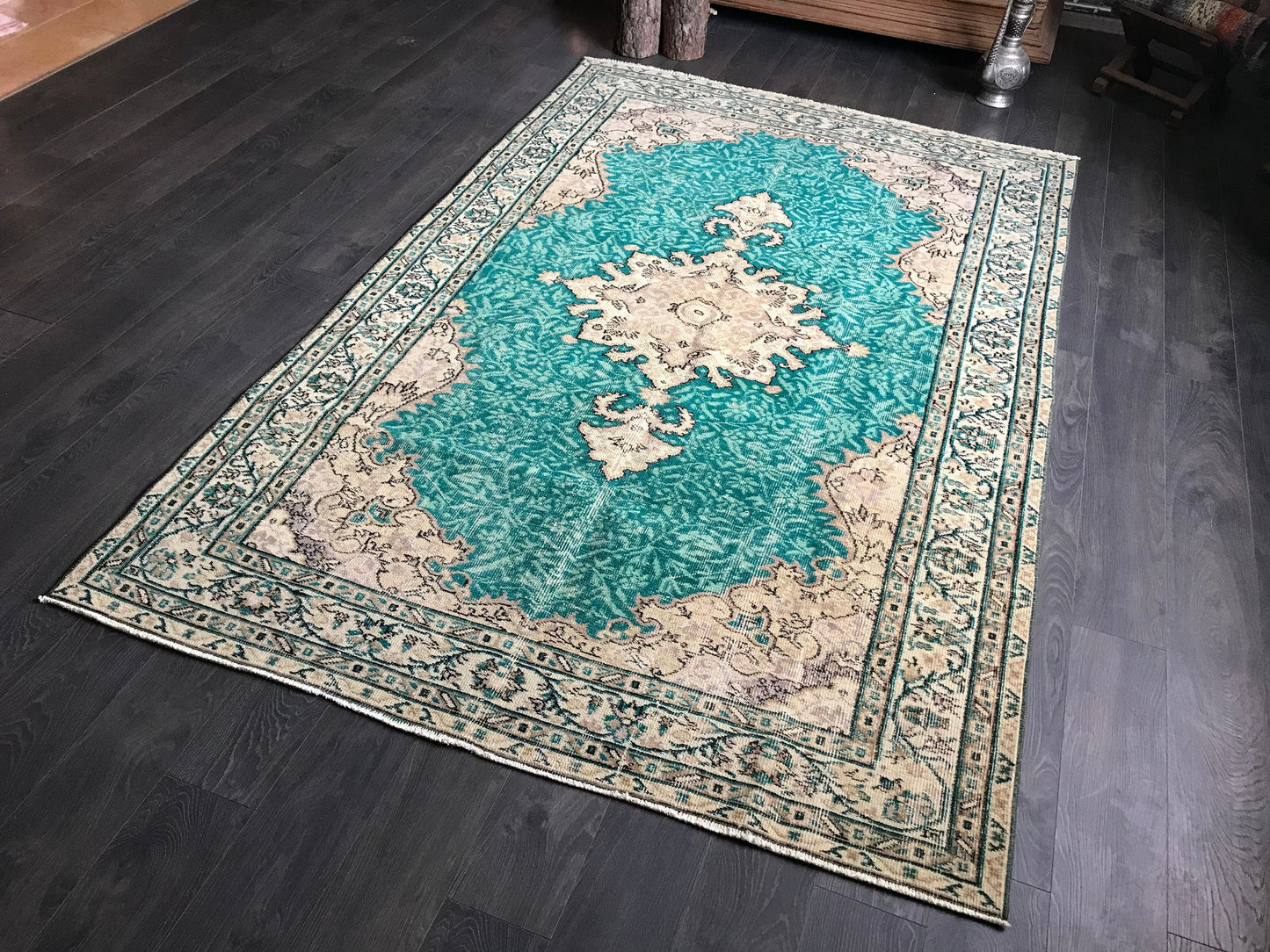 Large Vintage Rug , Green Area Rug ,Green Anatolian Rug , Handmade Turkish Rug , Livingroom Rug , Oriental Rug , 5.3x8.4 , Natural Rug - Heritage and Rugs