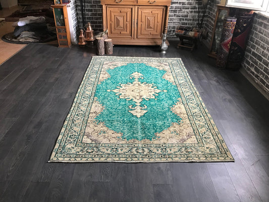 Large Vintage Rug , Green Area Rug ,Green Anatolian Rug , Handmade Turkish Rug , Livingroom Rug , Oriental Rug , 5.3x8.4 , Natural Rug - Heritage and Rugs