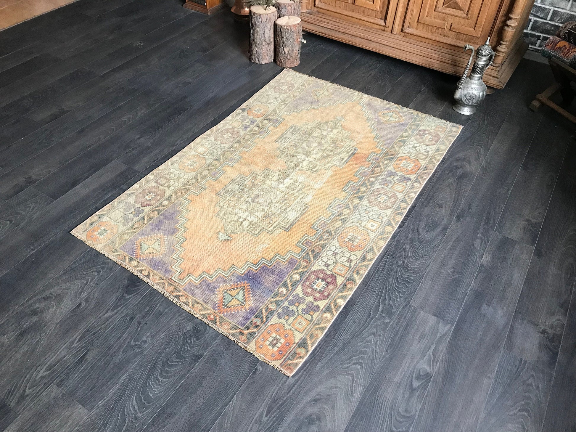 Medium Vintage Orange Turkish Oushak Rug - Heritage and Rugs