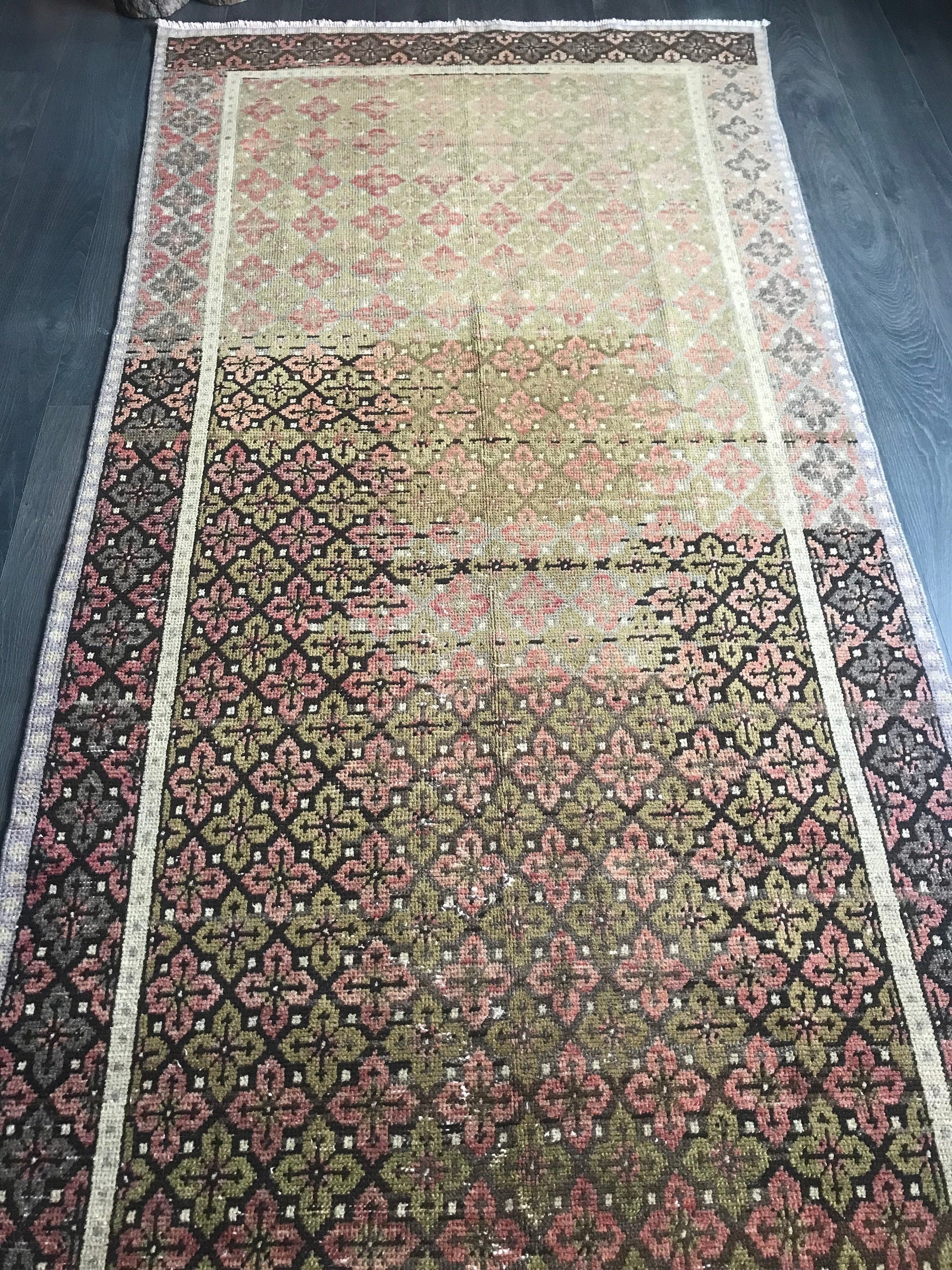 Wool Runner Rug , Large Runner Rug , Natural Soft Rug , Oushak Runner Rug , Pink Runner Rug , 4x10 Rug , Vintage Anatolian Rug , Turkish Rug - Heritage and Rugs