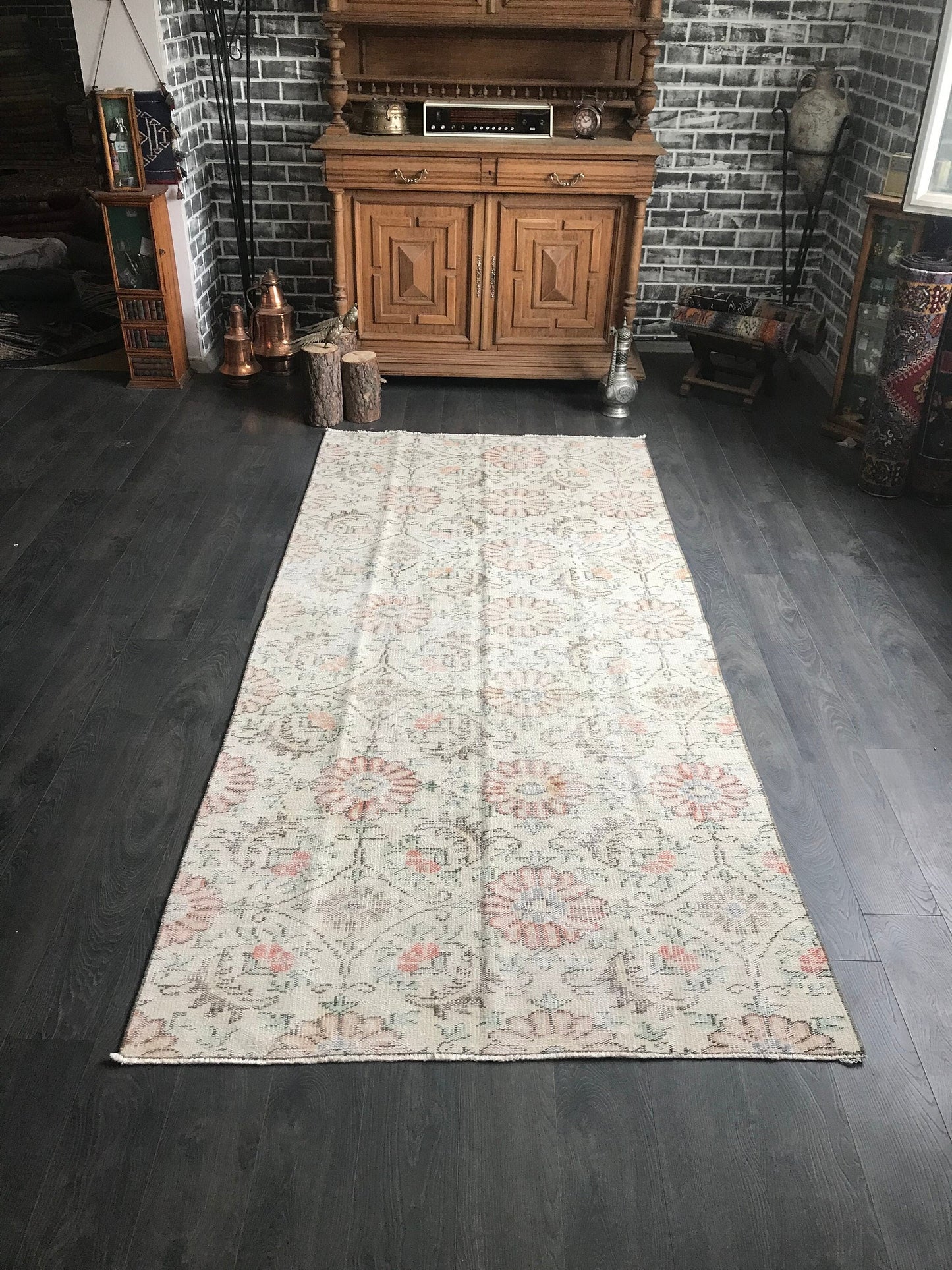 Soft Runner Rug , Handmade Turkish Rug , Neutral Oushak Rug , Faded Runner Rug , Vintage Runner Rug , 4x9 Rug , Large Entry Rug , - Heritage and Rugs