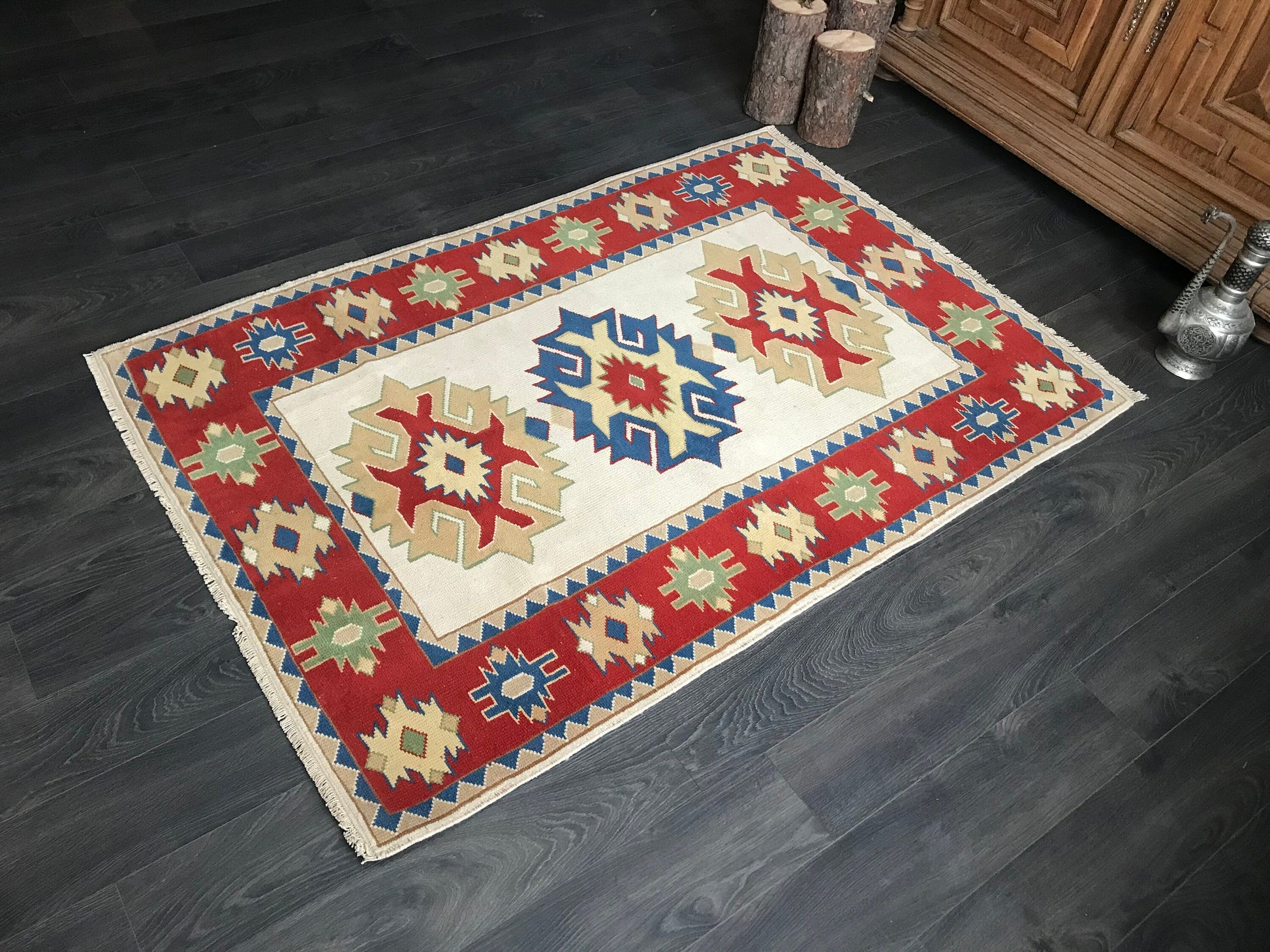 4x5.8 Vintage Turkish Oushak Wool Rug - Heritage and Rugs