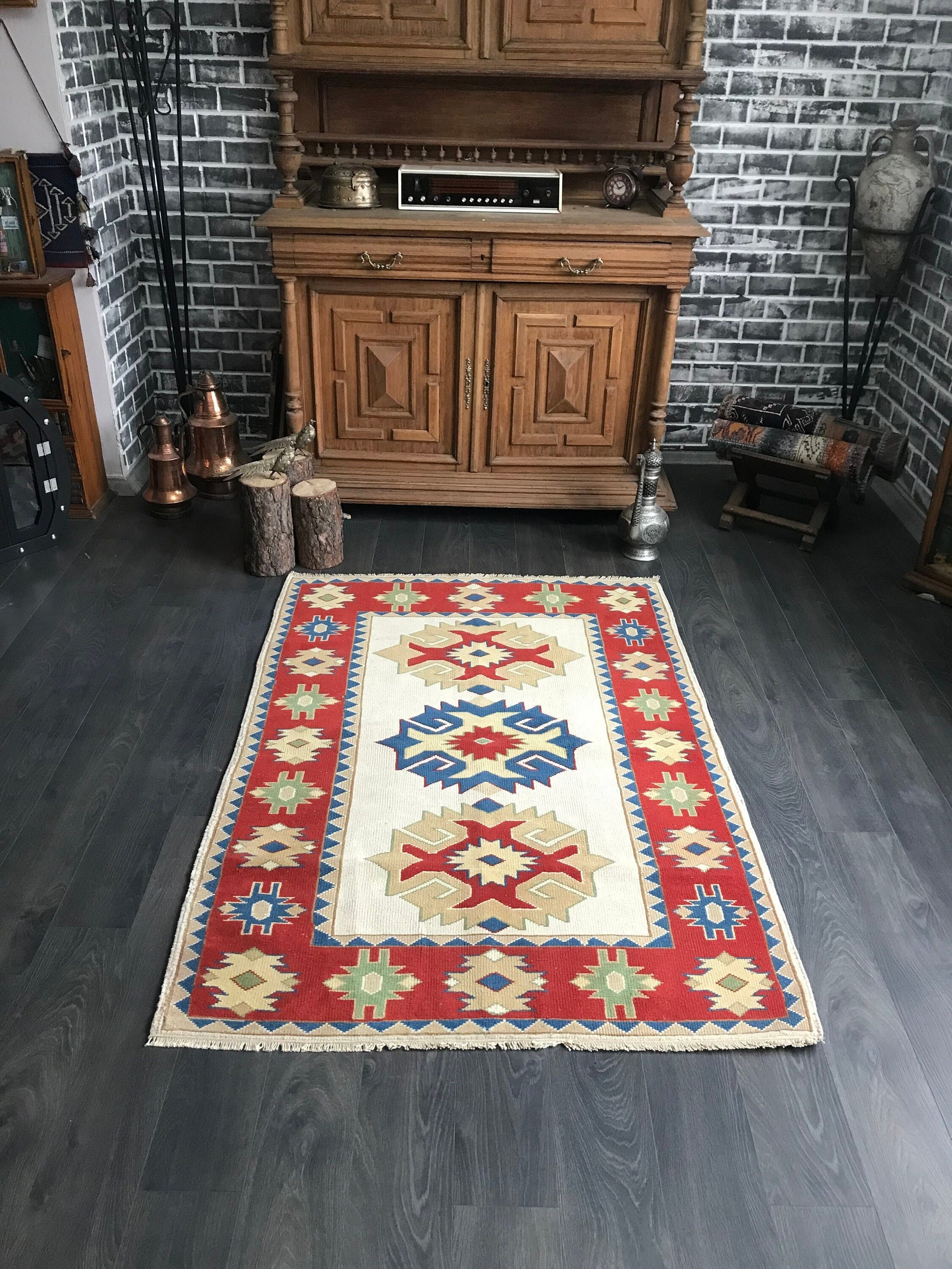 4x5.8 Vintage Turkish Oushak Wool Rug - Heritage and Rugs