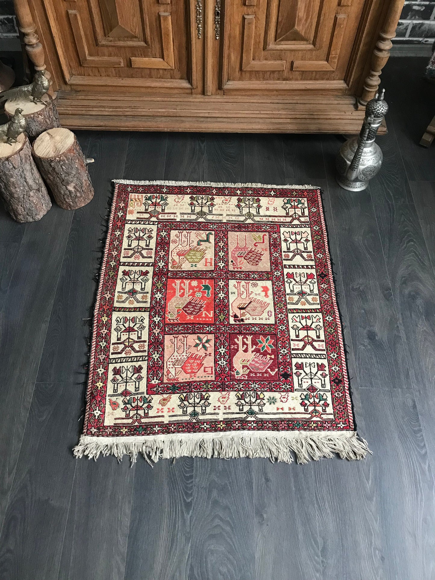 Silk Small Persian Rug , Traditional Rug , Unique Persian Rug , Silk Door mat , Small Bathroom Rug , 3x3 Square Rug , Antique Rug , - Heritage and Rugs