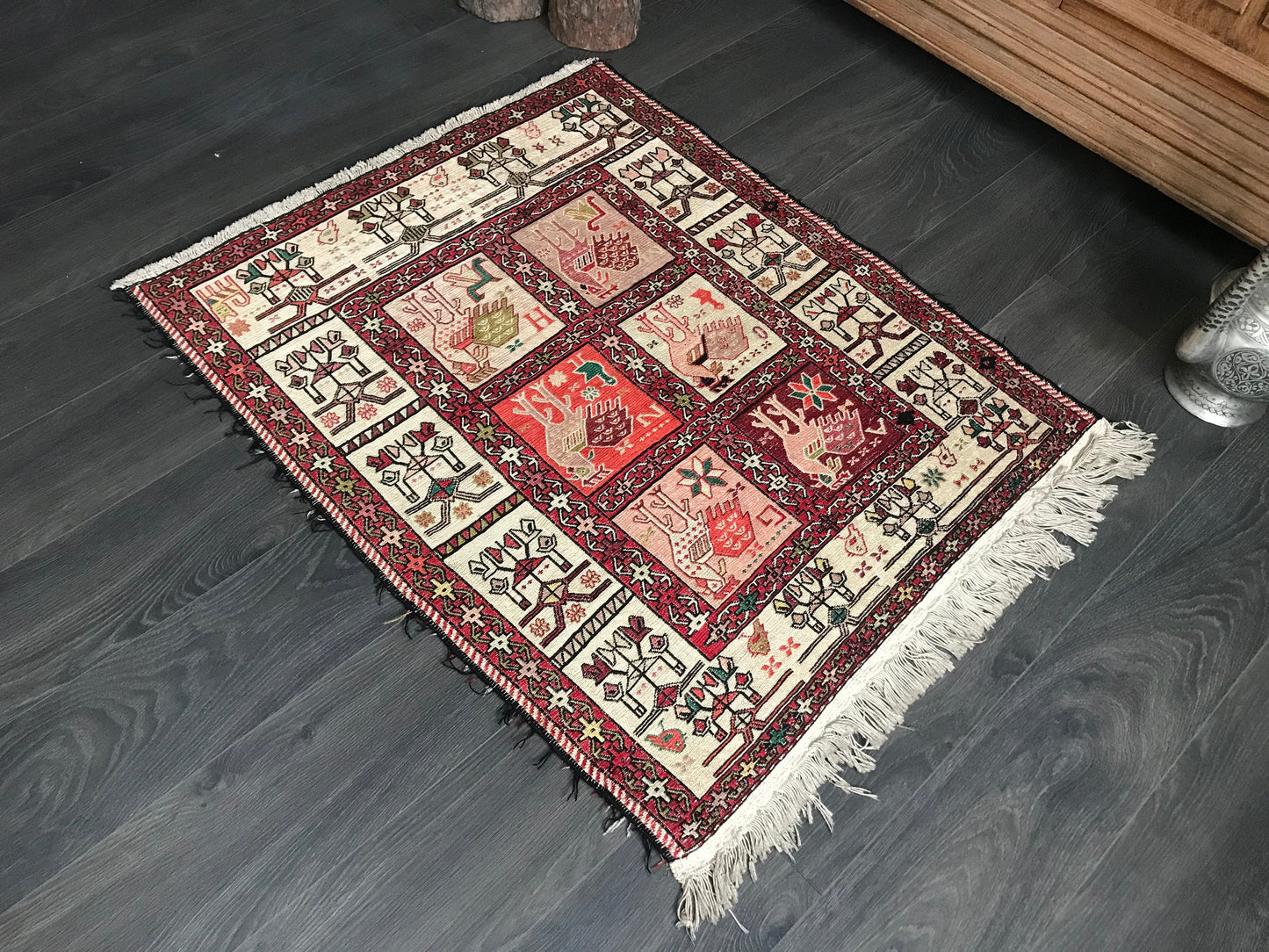 Silk Small Persian Rug , Traditional Rug , Unique Persian Rug , Silk Door mat , Small Bathroom Rug , 3x3 Square Rug , Antique Rug , - Heritage and Rugs