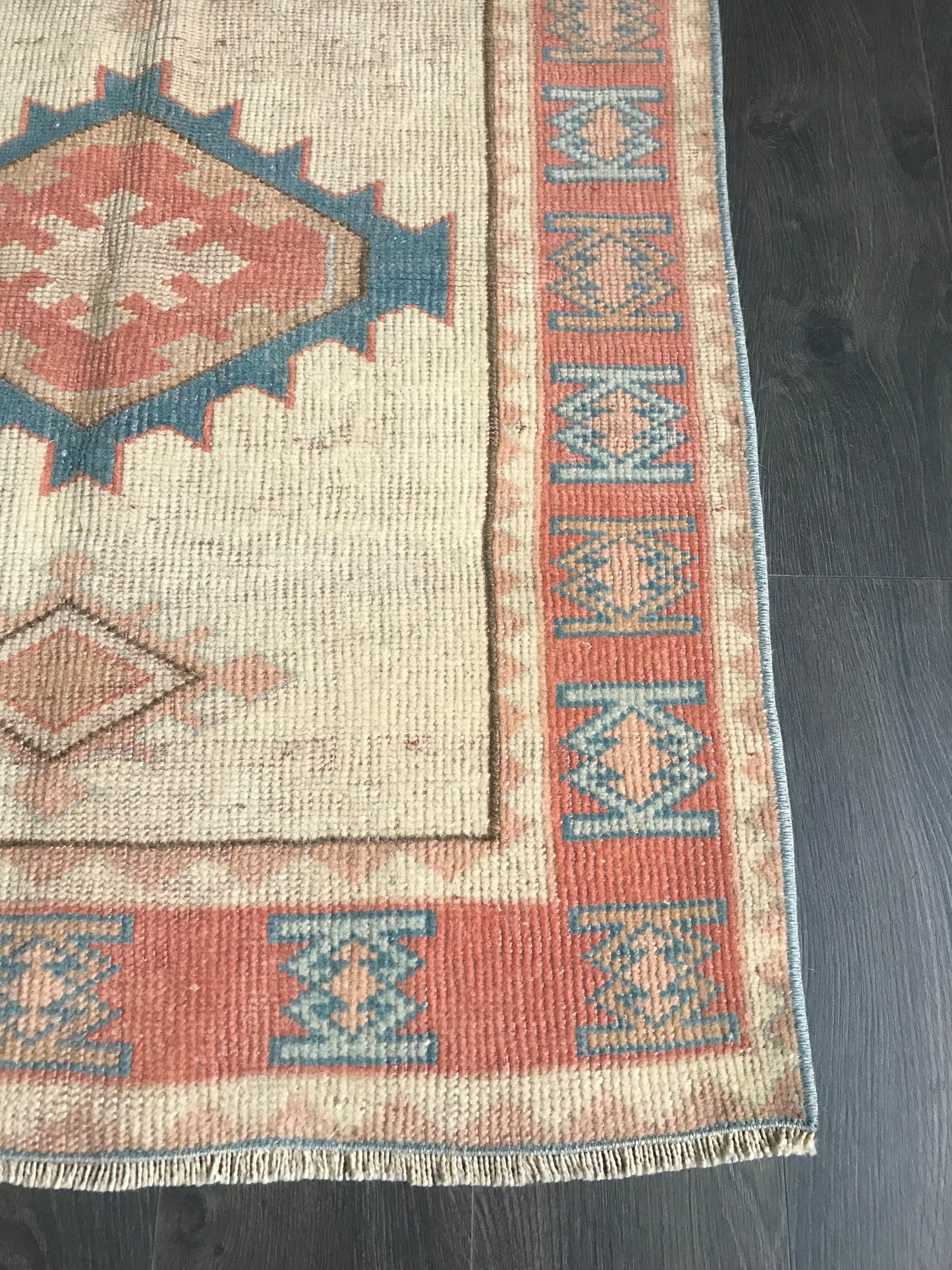 Beige Pink Small Rug , Square Small Rug , Organic Wool Rug , Small Entry Rug , Turkish Door mat , Vintage Bedroom Rug , 2.9 x 3.6 Ft - Heritage and Rugs