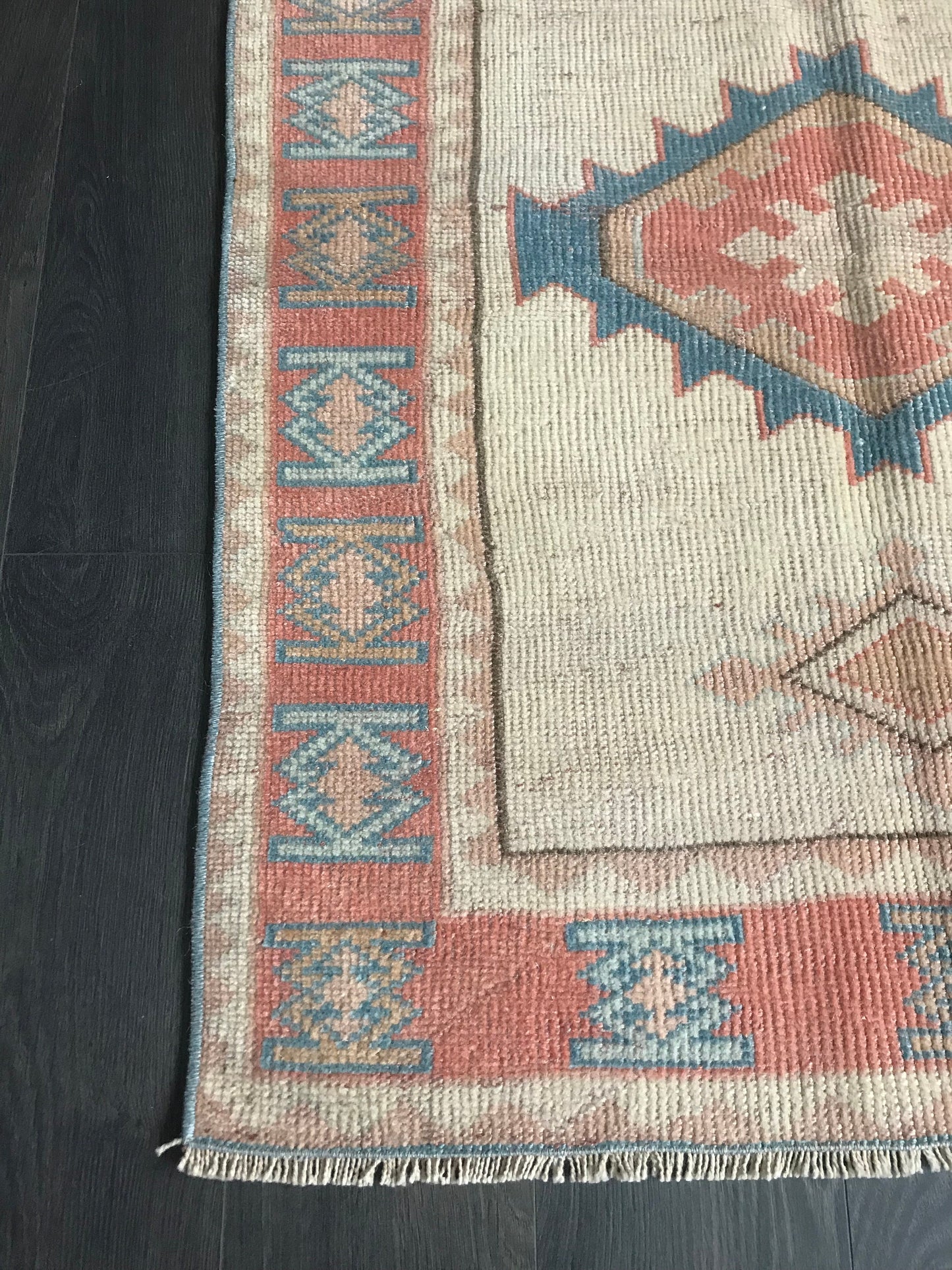 Beige Pink Small Rug , Square Small Rug , Organic Wool Rug , Small Entry Rug , Turkish Door mat , Vintage Bedroom Rug , 2.9 x 3.6 Ft - Heritage and Rugs