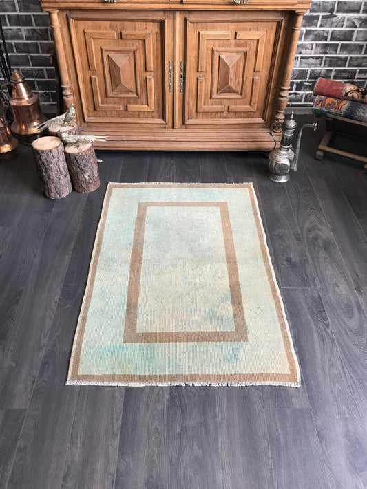 Neutral Soft Brown Beige Wool Rug , Antique Accent Rug , Vintage Turkish Rug , Faded Bedroom Rug , 2.8x4.0 Rug , Muted Color Rug - Heritage and Rugs