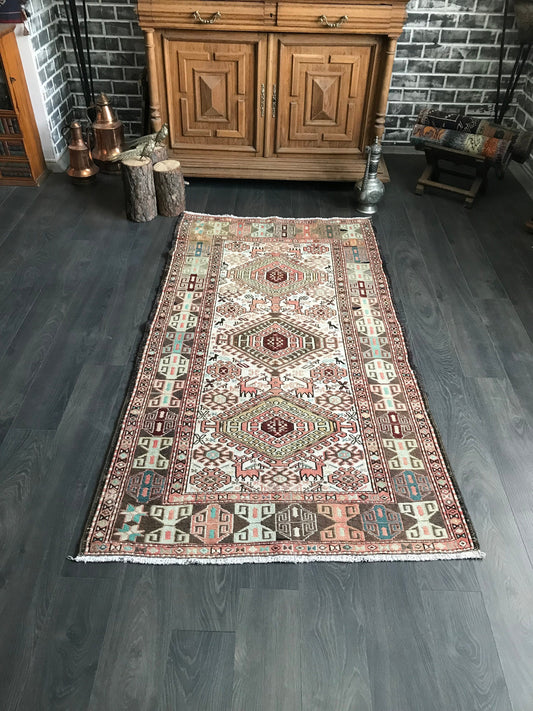 3.6x6.5 Medium Vintage Turkish Oushak Wool Rug - Heritage and Rugs