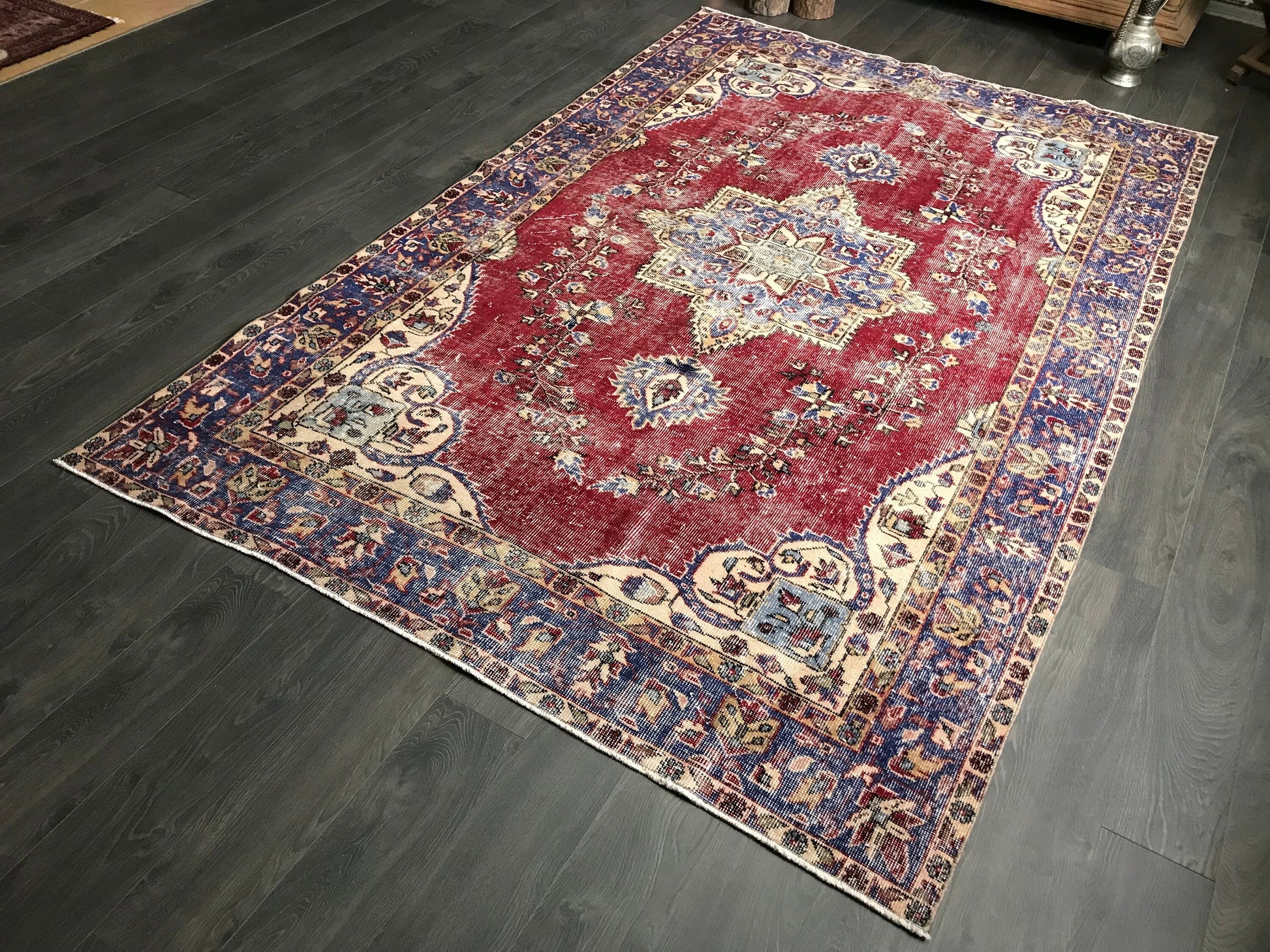 5.8x9 Large Vintage Red Turkish Oushak Wool Rug- Heritage and Rugs