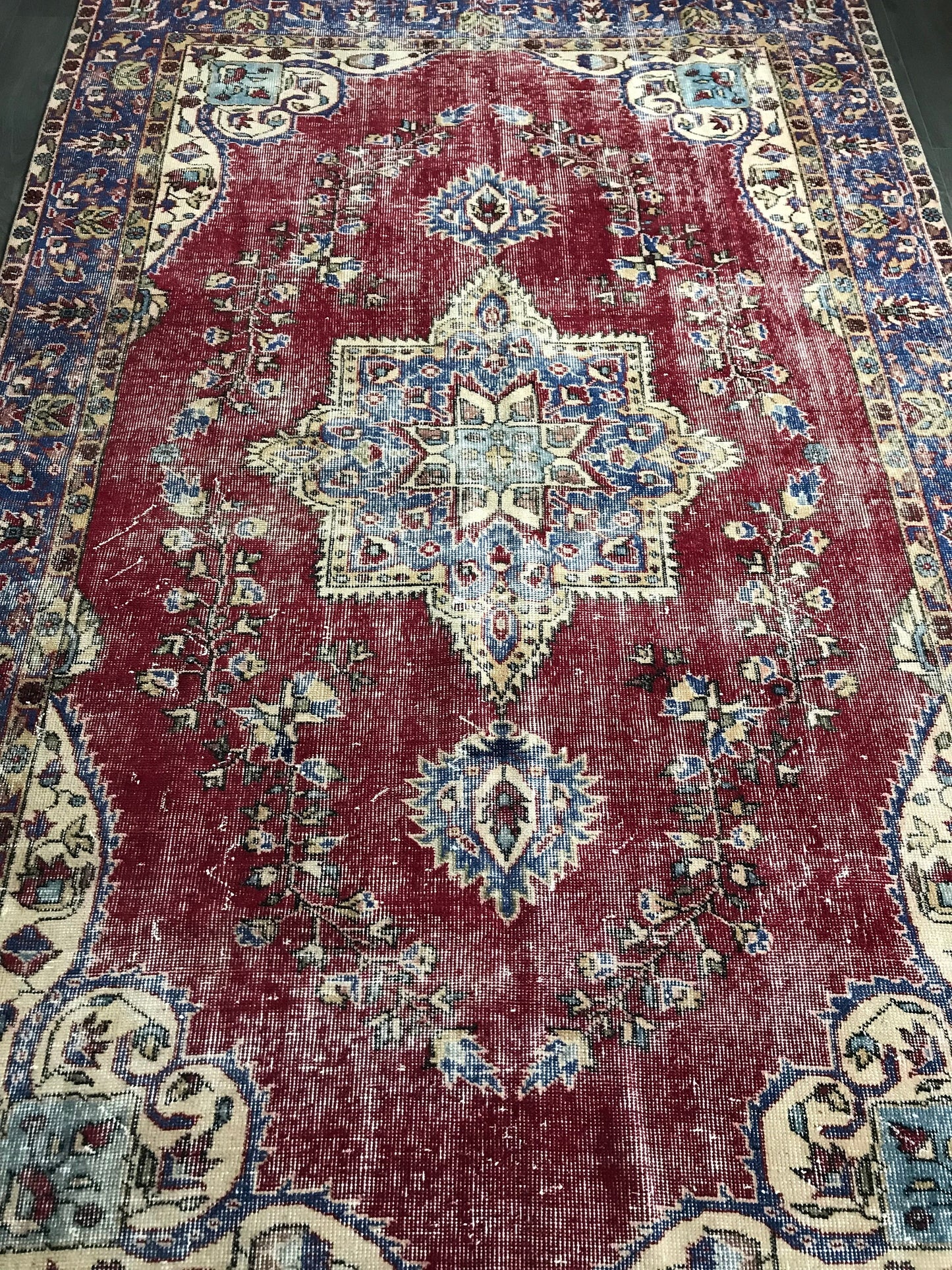 5.8x9 Large Vintage Red Turkish Oushak Wool Rug- Heritage and Rugs