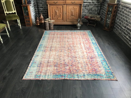 Vintage Turkish Rug , Orange Turkish Rug , Handmade Area Rug , Large Oushak Rug , Wool Cotton Rug , Home Decor Rug , 5.4x7.7 Ft - Heritage and Rugs