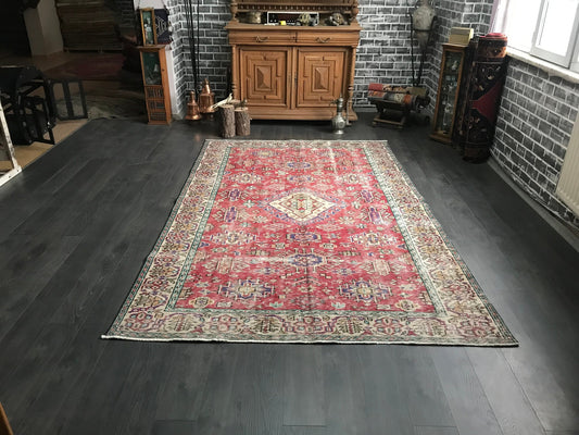 Large Persian Rug / Red Persian Rug / Vintage Heriz Rug / Wool Persian Rug / Red Antique Rug / Vintage Turkish Rug / 6x9 Rug / Oushak Rug - Heritage and Rugs