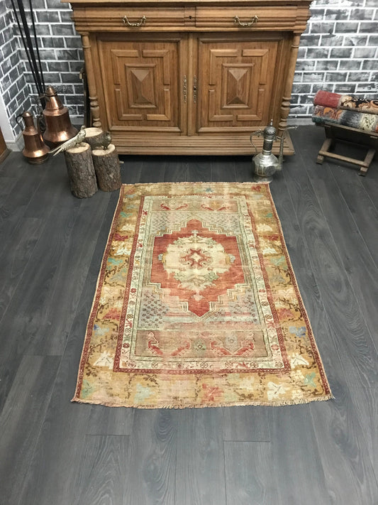 3x5 Medium Vintage Turkish Oushak Wool Rug