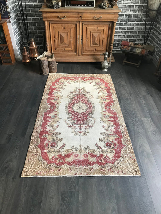 Vintage Turkish Rug , Handmade Area Rug , Red Turkish Rug , Oriental Rug , Bedroom Rug , Kitchen Rug , Home Decor Rug , 3.9x6.7 Ft - Heritage and Rugs