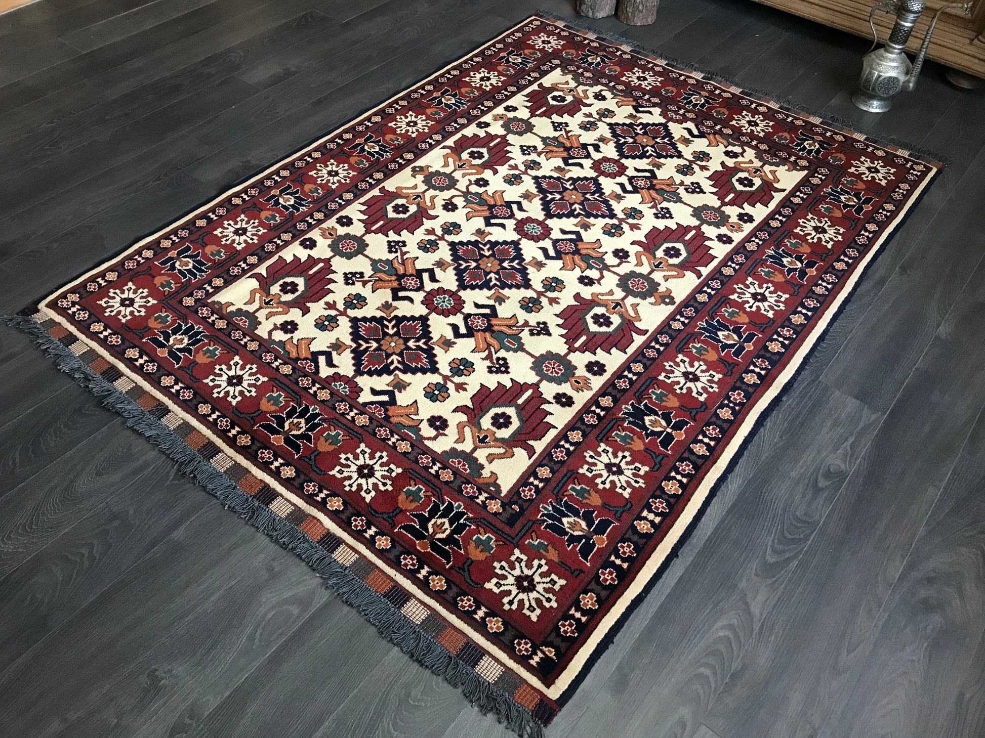 5x7 Large Vintage Afghan Wool Rug - Heritage and Rugs