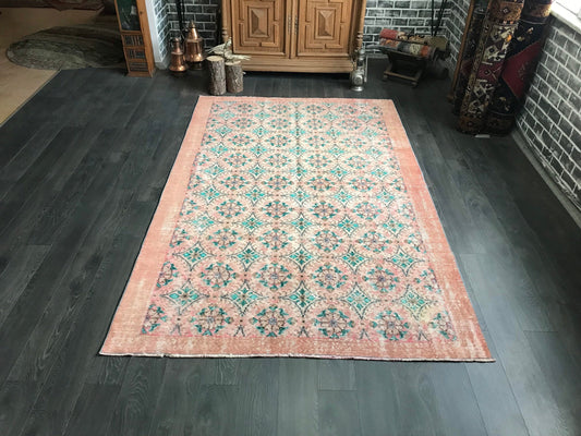 Large Turkish Rug , Handmade Area Rug , Livingroom Rug , Pink Vintage Rug , Faded Oushak Rug , Oriental Turkish Rug , 5.6x9.0 Ft - Heritage and Rugs