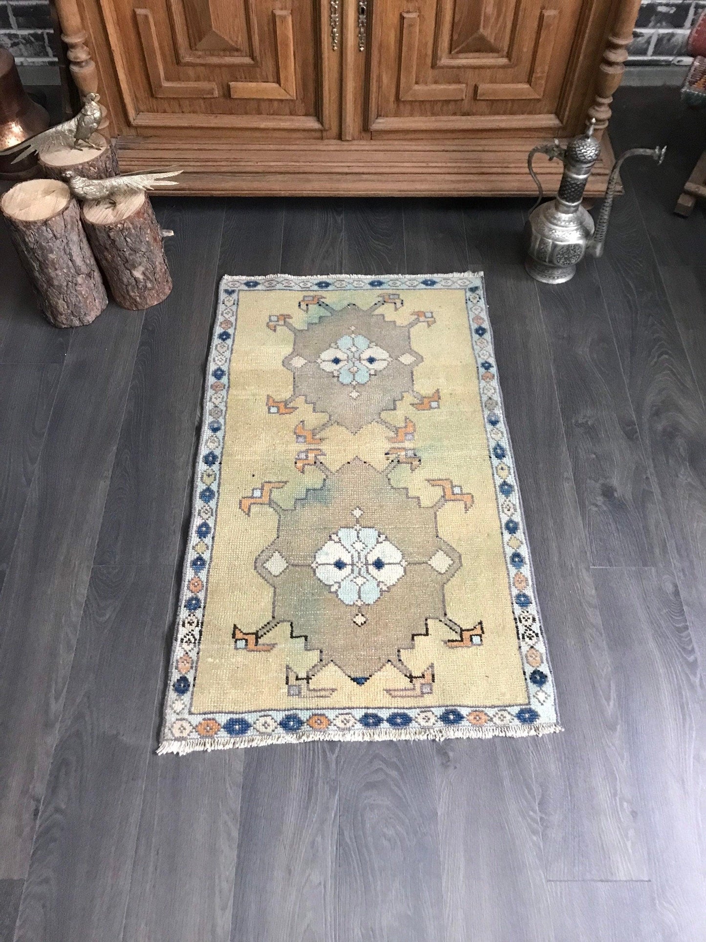 2.1x3.7 Vintage Turkish Oushak Rug - Heritage and Rugs