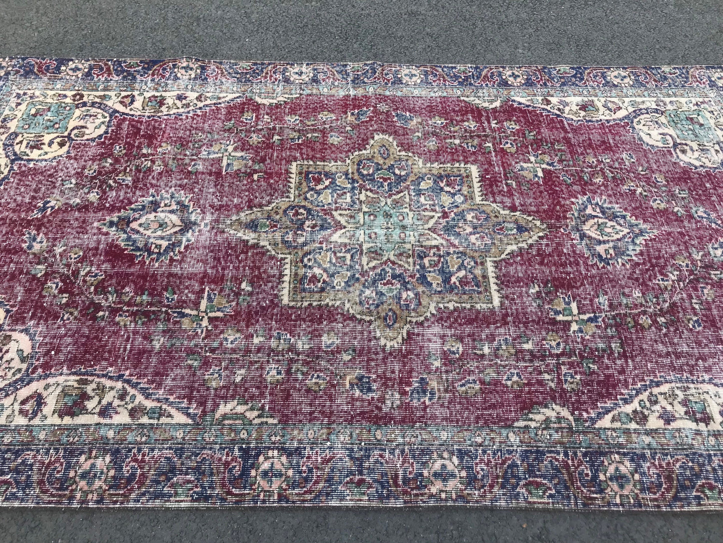 5x8.9 Large Vintage Burgundy Turkish Wool Rug- Heritage and Rugs