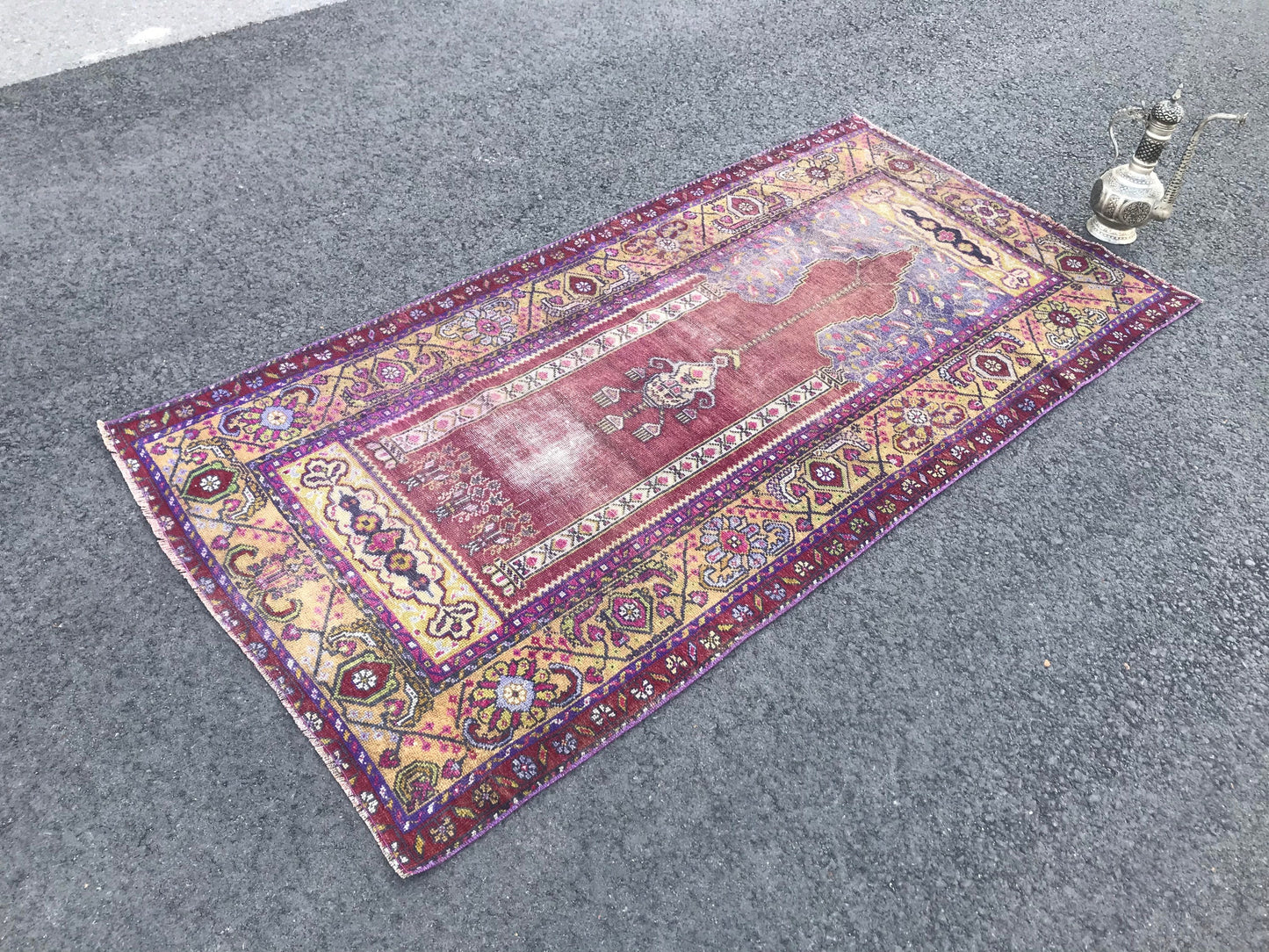 3.6x7.3 Large Vintage Purple Turkish Oushak Wool Rug